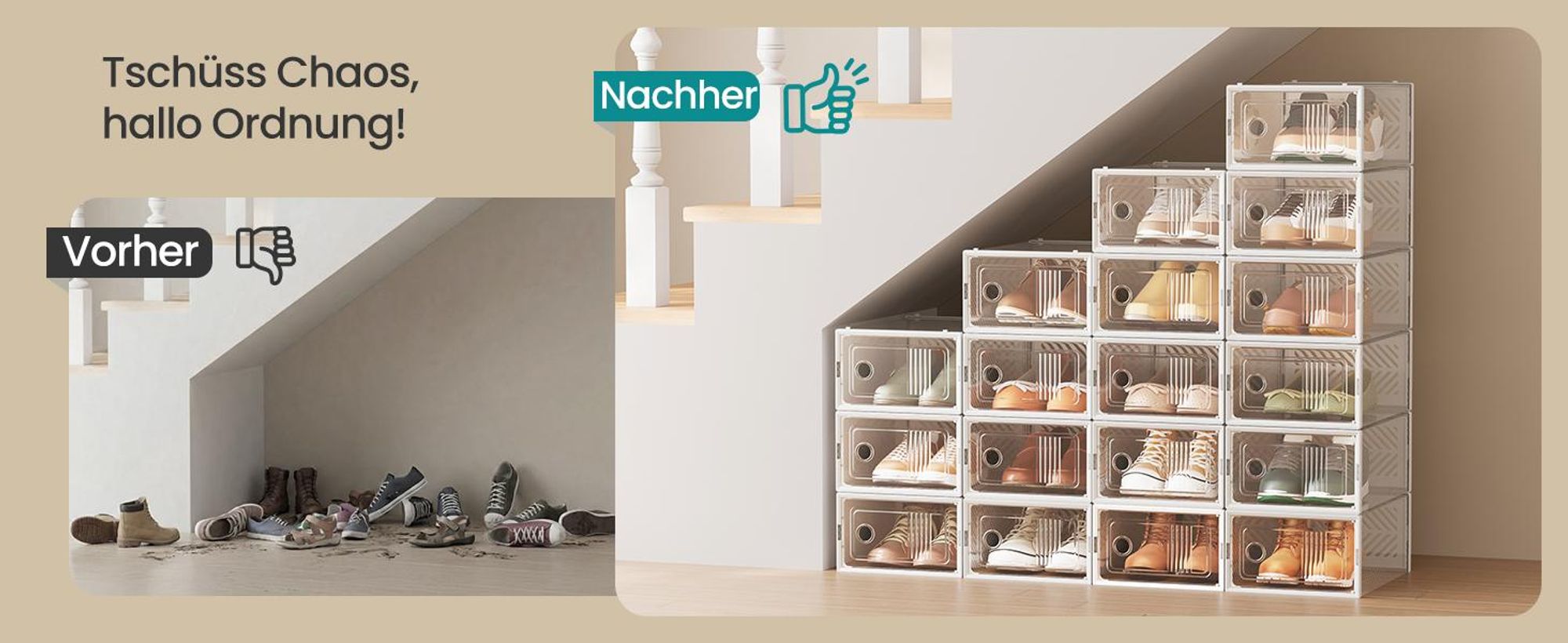 SONGMICS Schuhboxen 12er Set Aufbewahrungsbox Schuh-Organizer faltbar weiß