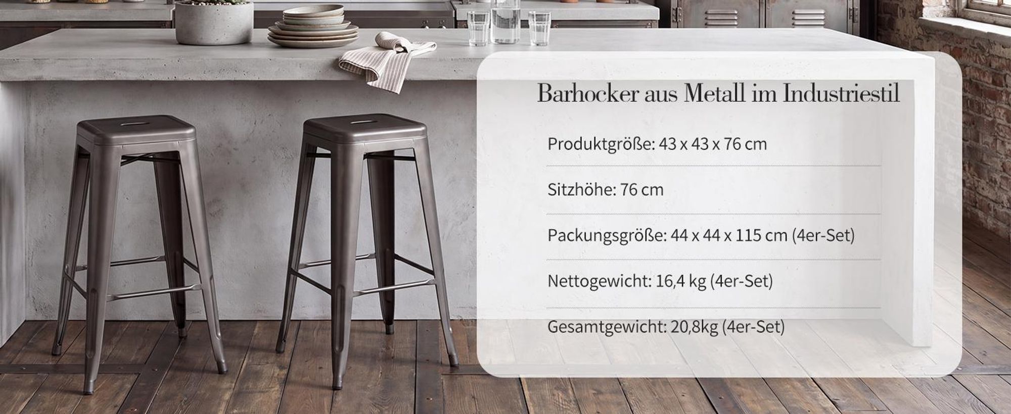 4x Stuhl Hocker Metall Farbwahl Used Look Sitzfläche Holz Barhocker stapelbar, Farbe:matt/metallic braun, Material:Metall