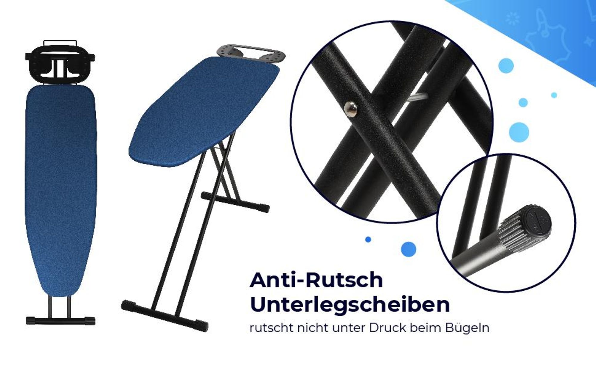 KADAX klappbares Bügelbrett, groß, 120 x 38 cm breit, Standard mit Griff