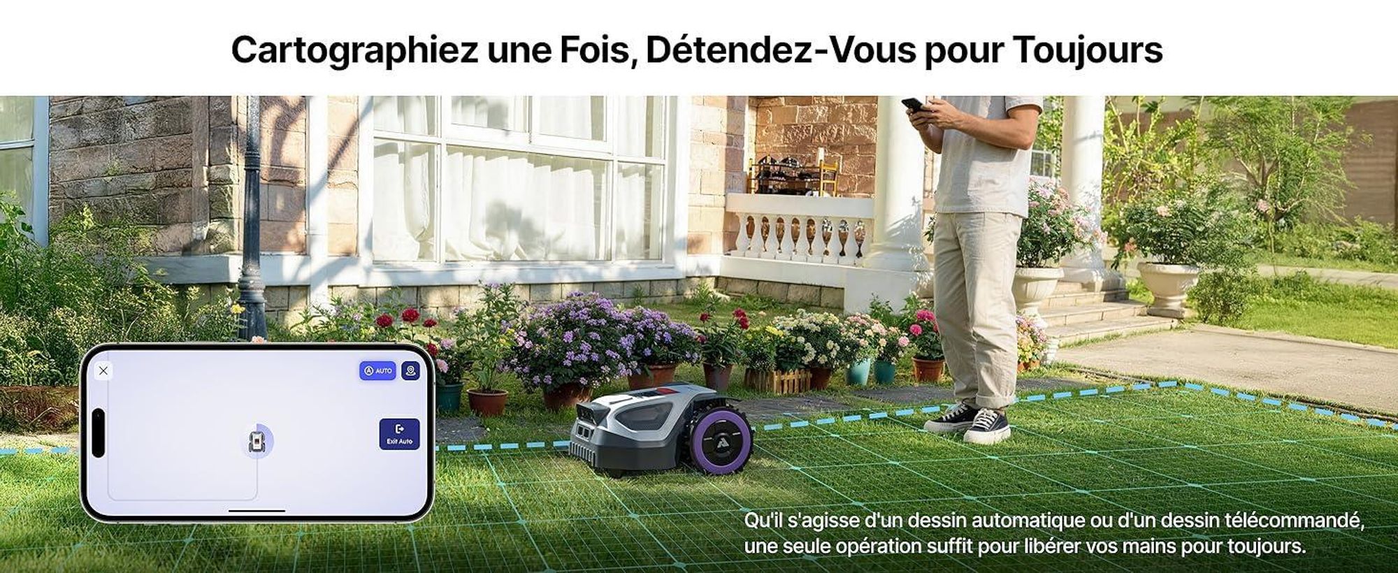 Robot tondeuse ANTHBOT M5 sans câble périphérique, avec garage premium, navigation RTK, caméra IA, jusqu'à 500 m², 3 mois de NRTK s