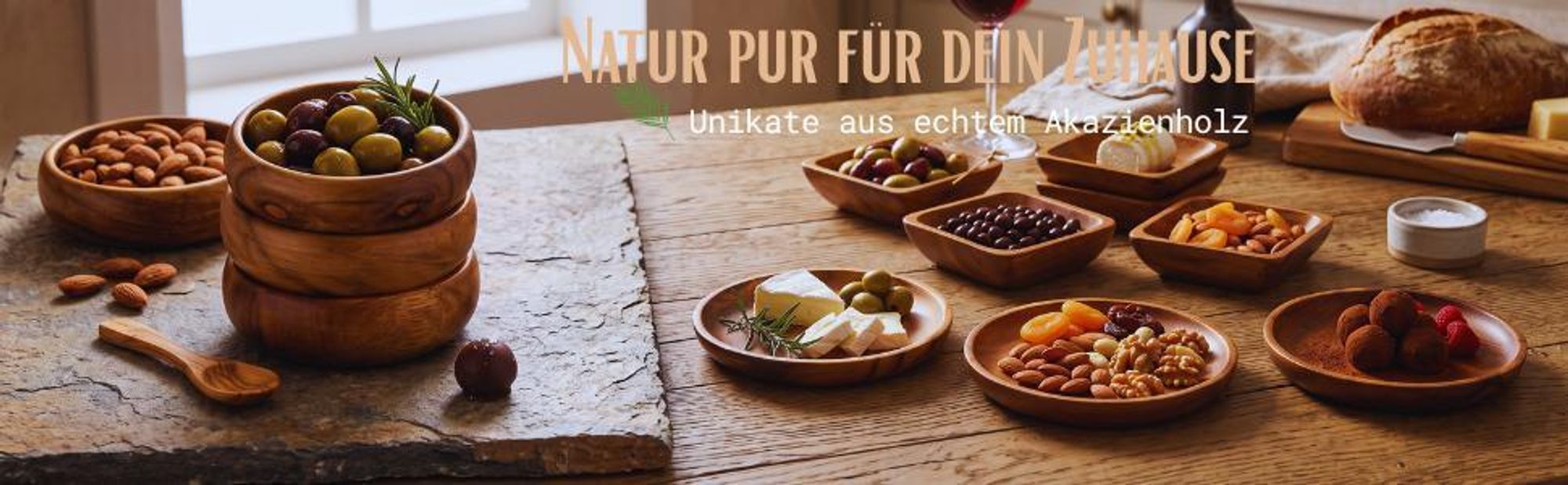 3er Set Snackschale Holz Akazie 10x3cm Rund Design Schale Obstschale Dekoschale