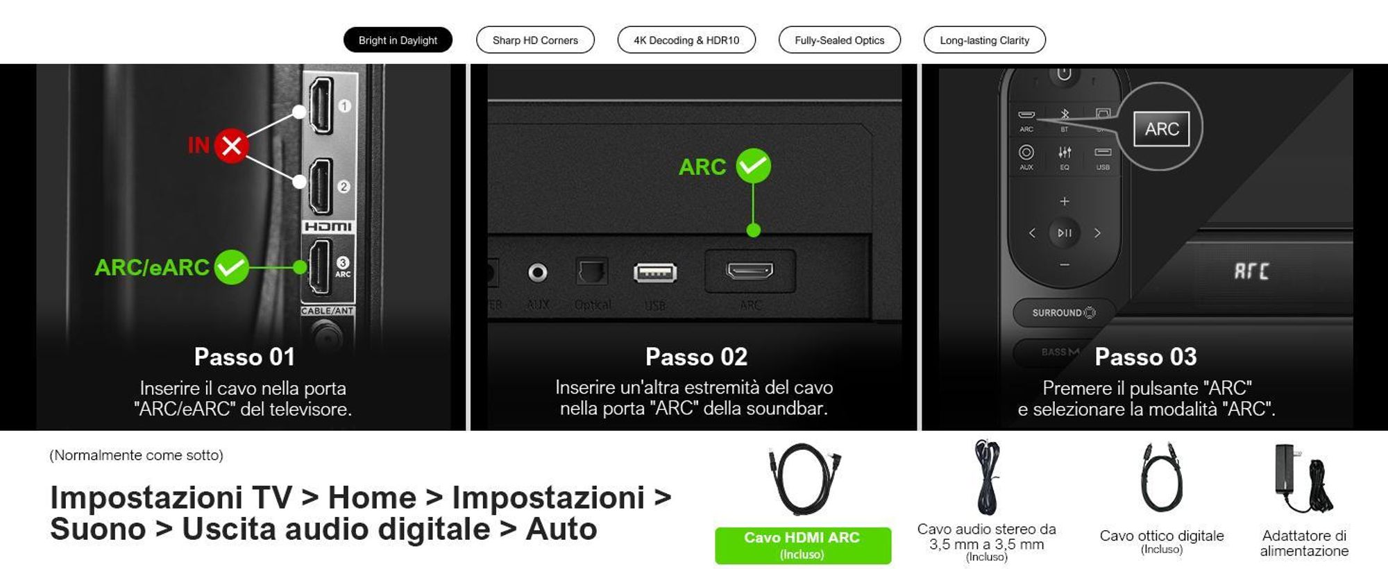 Soundbar surround 5.1 ULTIMEA, sistema audio surround virtuale 3D, soundbar regolabile in base ai bassi con subwoofer e altoparlanti posteriori