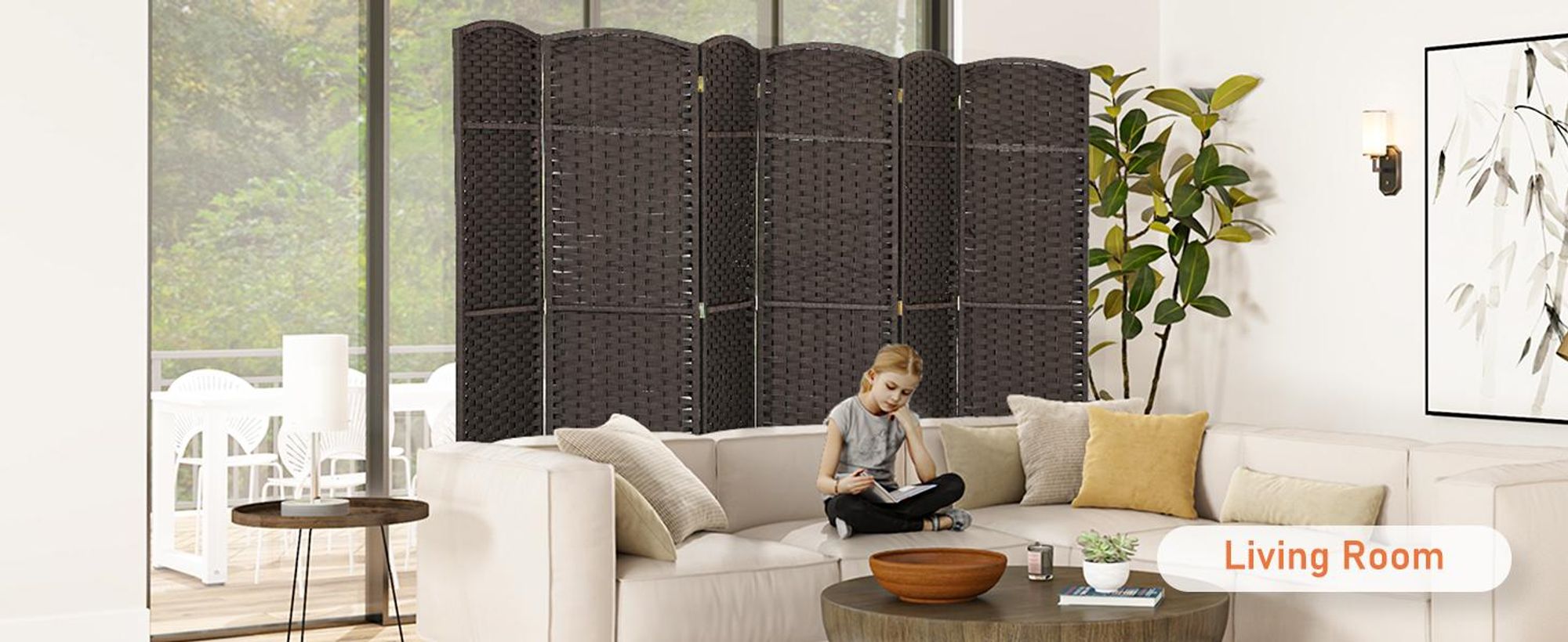 HOMCOM Parawan 6-częściowy 240 x 170 cm Parawan dzielący z drewna sosnowego, brązowy