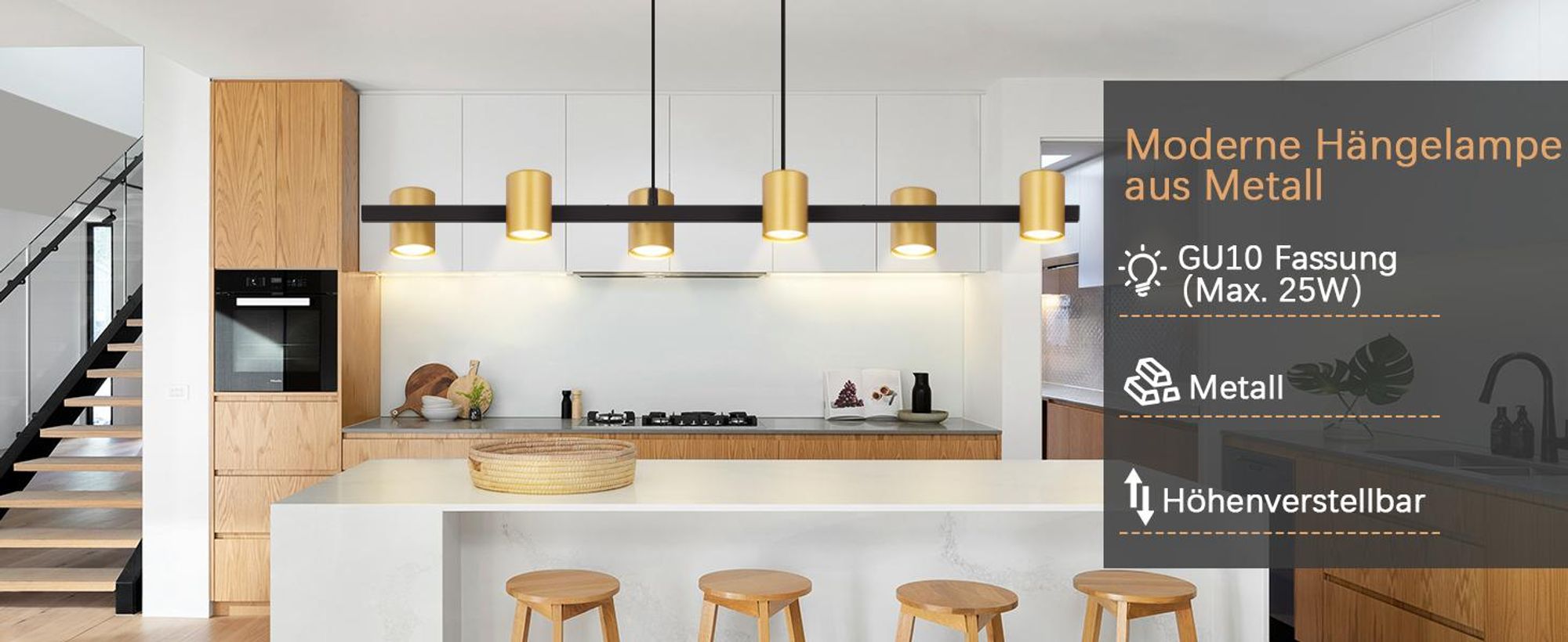 ZMH Pendelleuchte esstisch Hängelampe Schwarz Gold: Esstischlampe GU10  6 Flammig aus Metall Hängeleuchte Industrial für Wohnzimmer Esszimmer (Ohne Leuchtmittel)