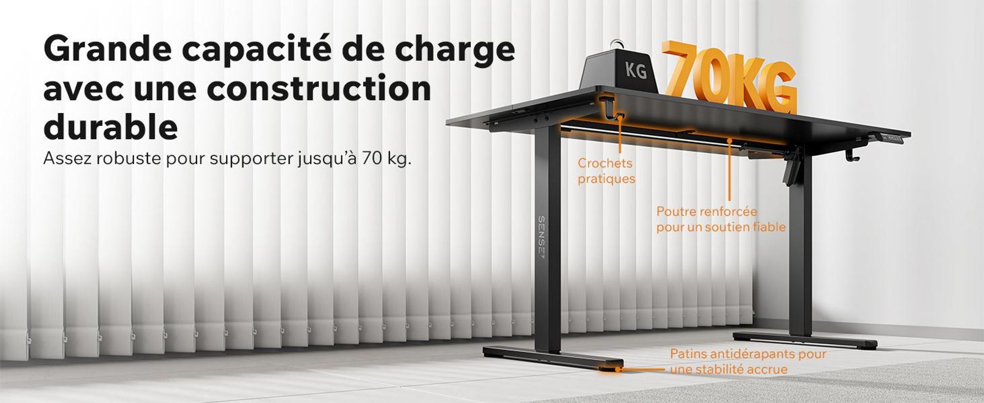 SENSE7 NOJO LIGHT Bureau réglable en hauteur Électrique 120 x 60 cm Noir Bureau gaming Bureau d'ordinateur Bureau debout Memory Bureau pour le télétravail