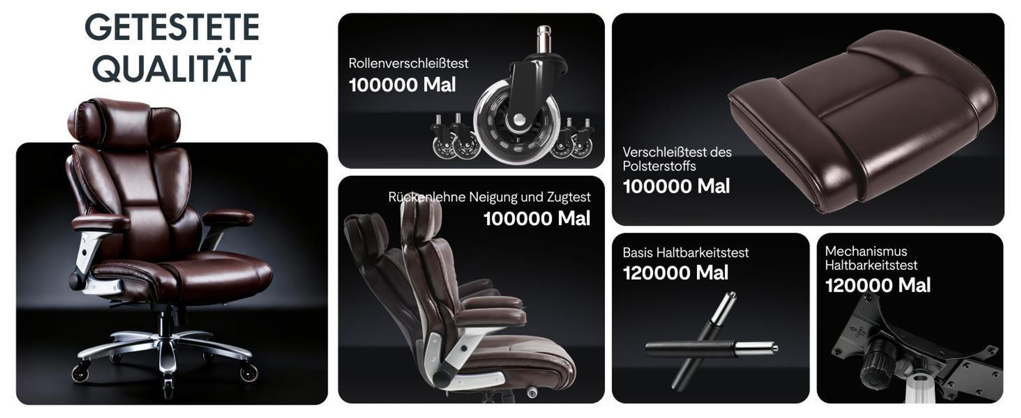 FLEXISPOT OS4 Ergonomischer XXL Bürostuhl bis 300 kg, Chefsessel mit dynamischer Lendenwirbelstütze, 63,5cm breitem Sitz und Gummirollen, Braun