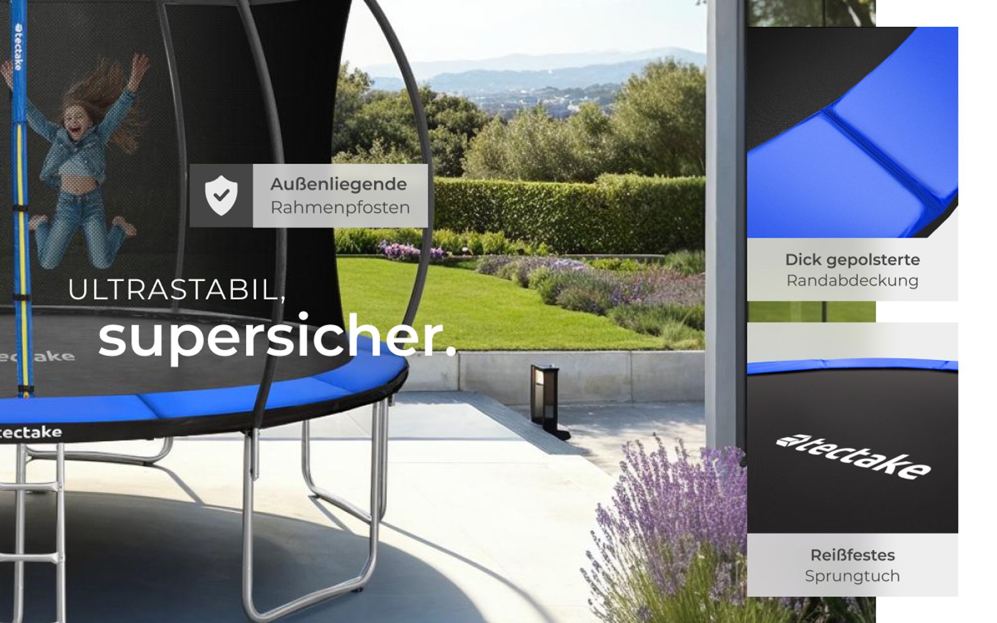 tectake® Trampolin Jumpy Ø 366 cm, GS- mit Sicherheitsnetz