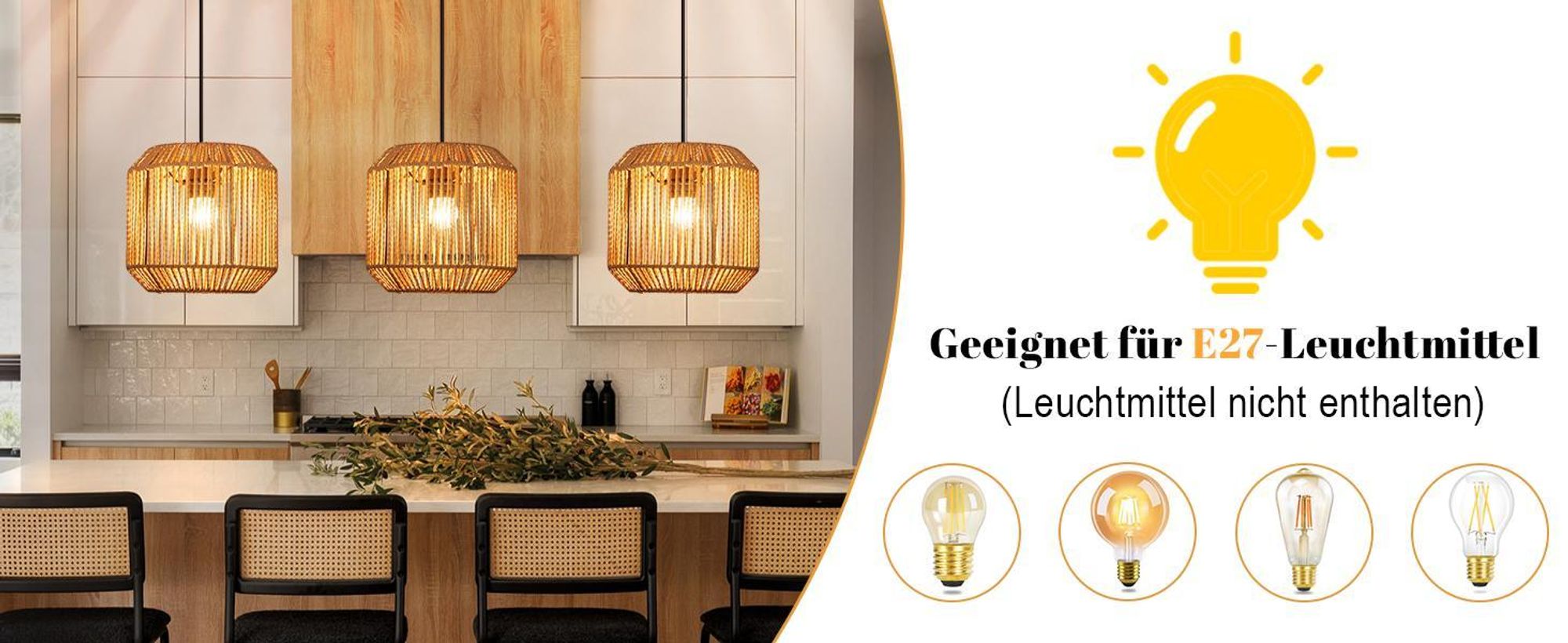 ZMH Pendelleuchte Boho Hängelampe Rattan Lampe Hängend Hängeleuchte Esszimmer 3 flammig Esstischlampe Retro Design mit E27 Fassung für Schlafzimmer