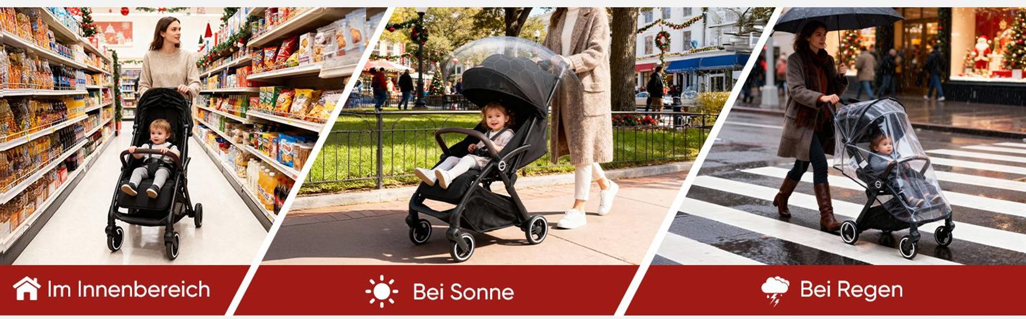 Sekey Kinder Buggy Reise Kinderwagen bis 22 kg verstellbare Rückenlehne, Regenschutz und Sichtfenster, Einhand-Faltmechanismus, Schwarz