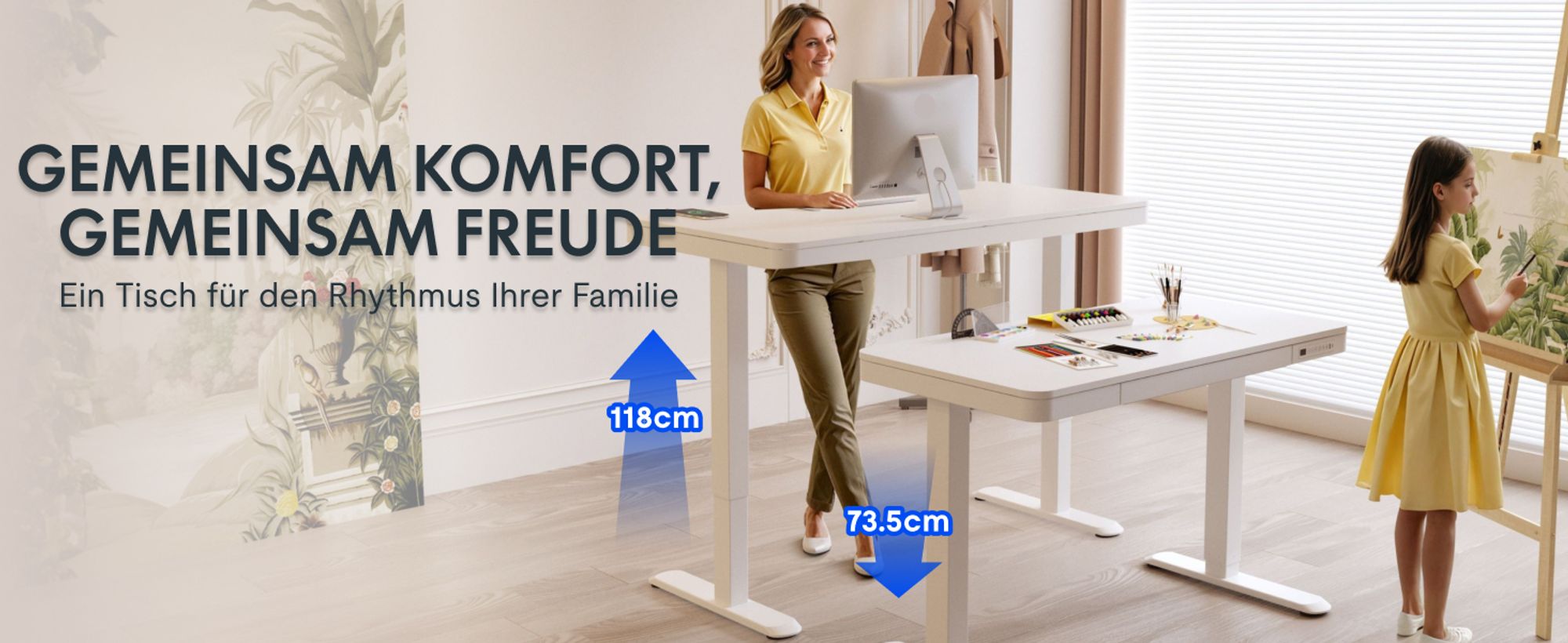 FLEXISPOT Q3 Höhenverstellbarer Schreibtisch Elektrisch mit Schublade, USB-C, 4 Speicherplätzen, Antikollisionsschutz, LED-Display 120x60cm (Weiß)