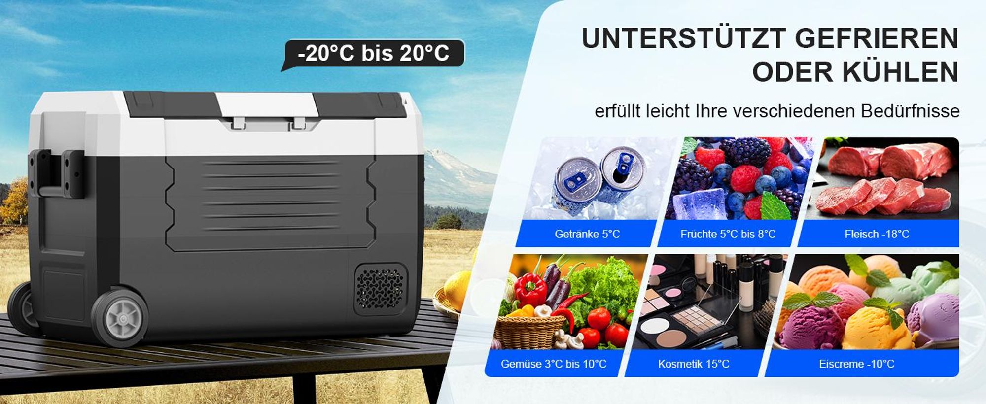 35L Kompressor Kühlbox Elektrisch mit APP-Steuerung, Zwei Zonen Kühlschrank Gefrierbox Tragbarer 12V 230V, für Auto, Camping, Angeln, Lkw, -20℃-20℃