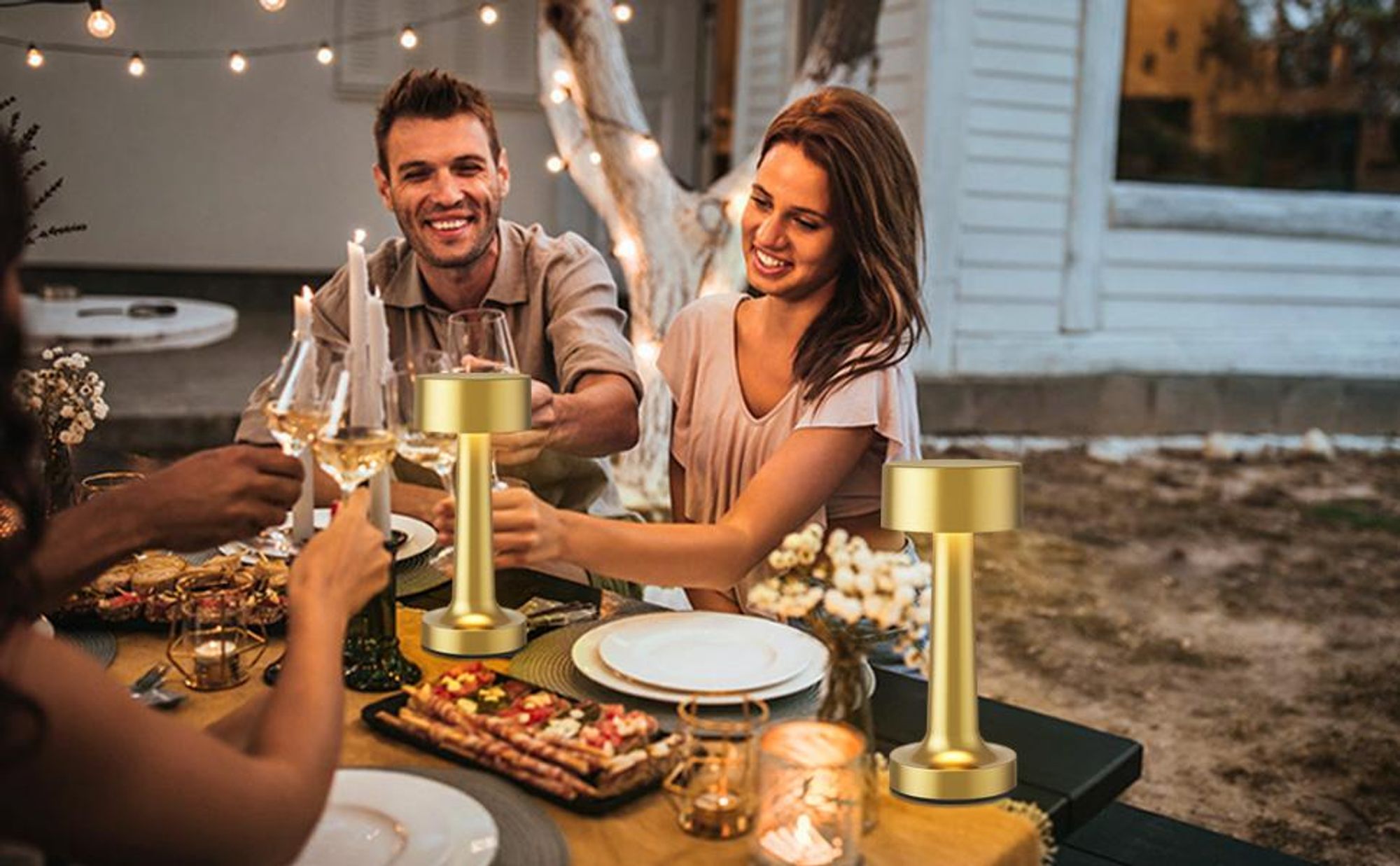 LED-Tischleuchte, Kabellos Dimmbar Tischleuchte, 3 Helligkeitsstufen,Touch Steuerung Nachttischlampen, USB Wiederaufladbare,Warmweiß Nachtlicht, gold