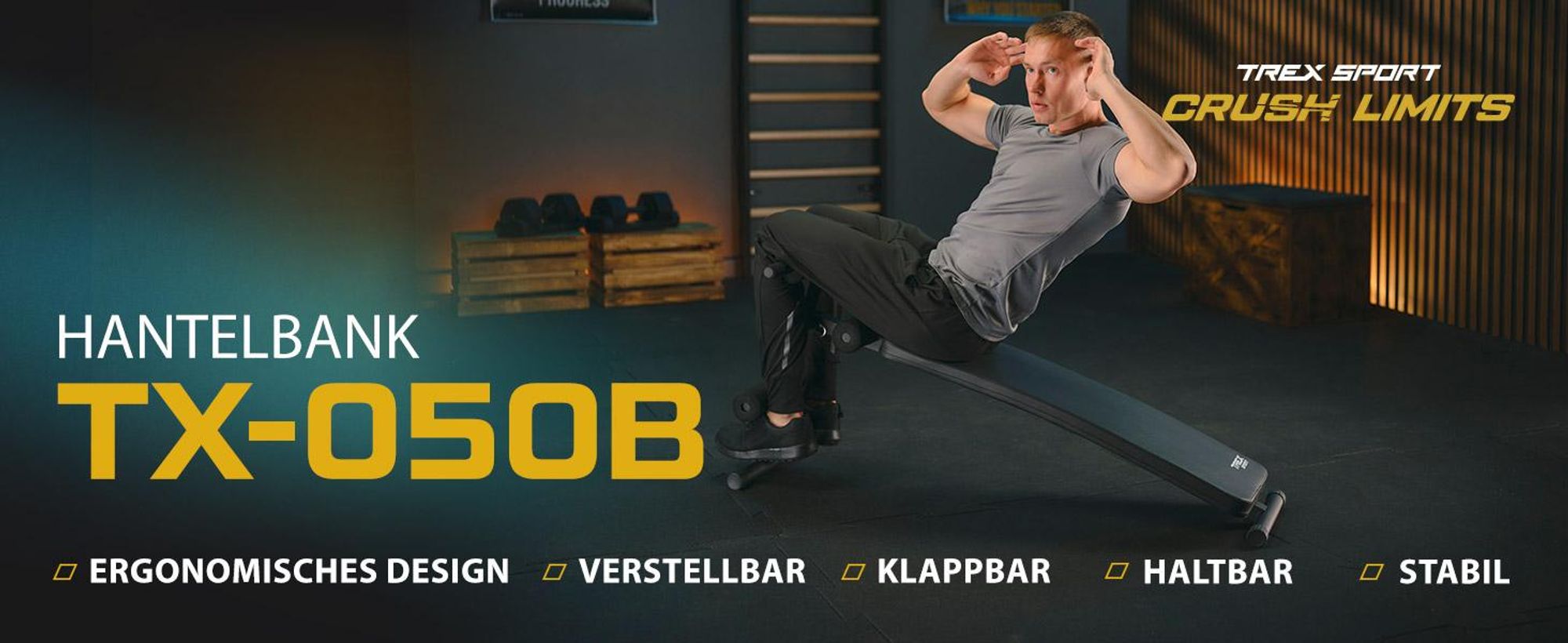 TREX SPORT Sit Up Bank Hantelbank klappbar TX-050B | Trainingsbank Schrägbank mit Beinstrecker, Griffen | Bauchtrainer & Rückentrainer für zuhause