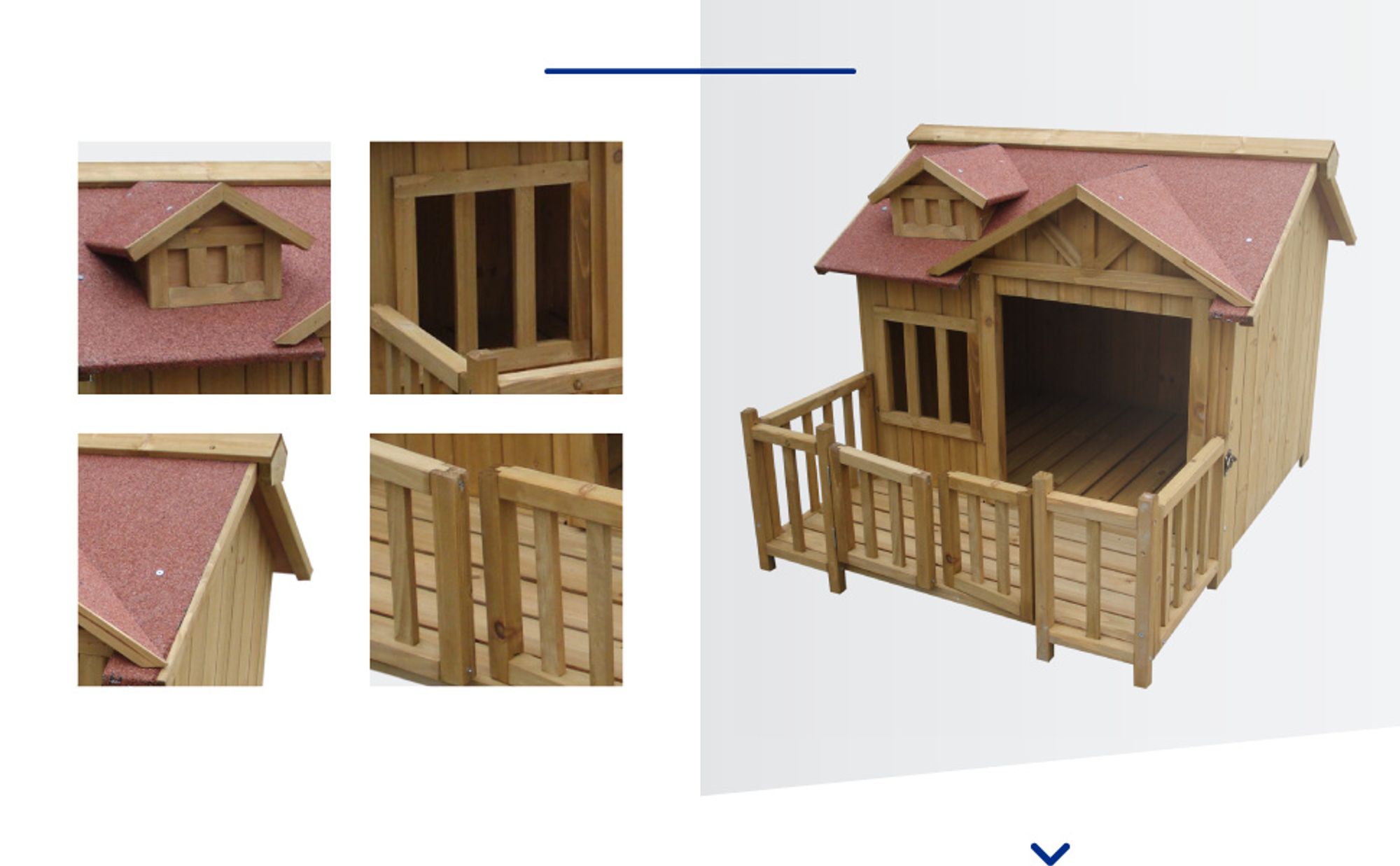 Wiltec Luxus XL Hundehütte 93,5 x 77,5 x 70 cm, braun, Hundehaus aus Holz mit Veranda, Hundehöhle Outdoor für Balkon Garten Terrasse