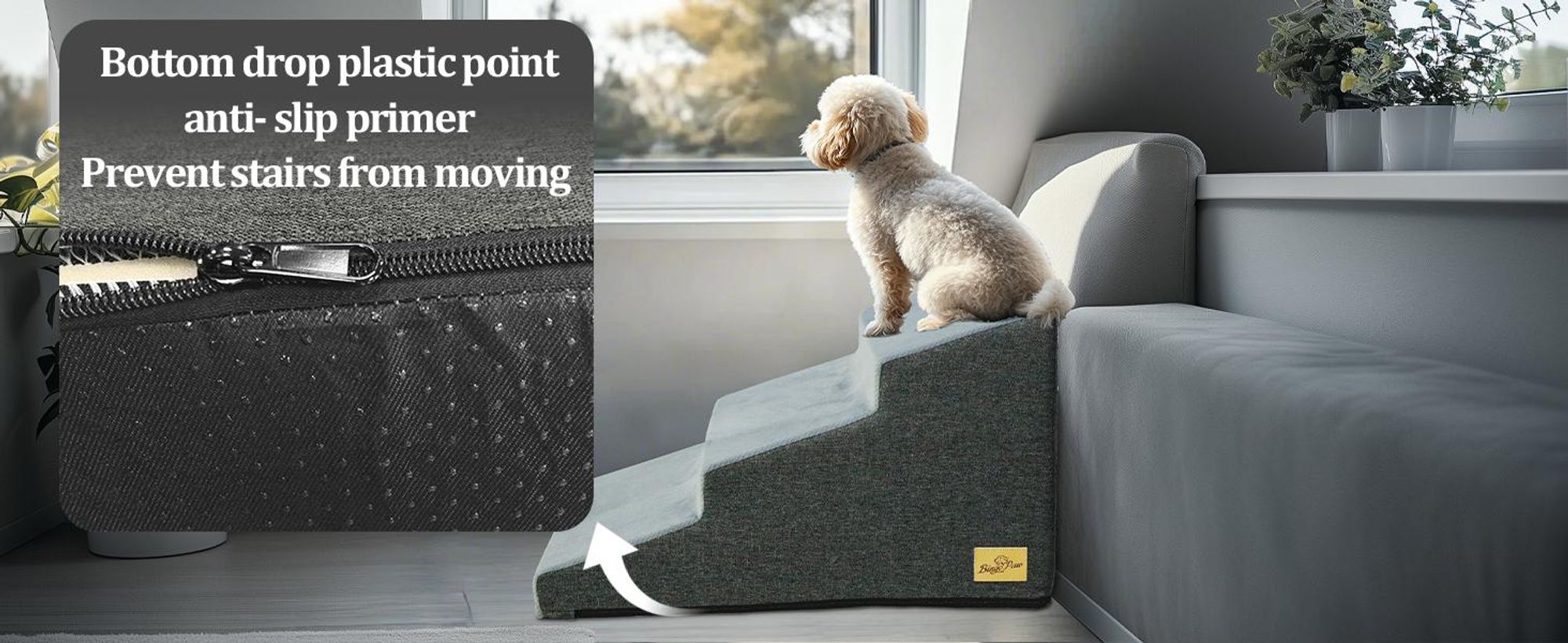 WISFOR 3-stufige Hundetreppe, Rutschfeste Haustierrampe Treppen, Abnehmbarer Bezug, Hundestufen mit hochdichtem Schwamm