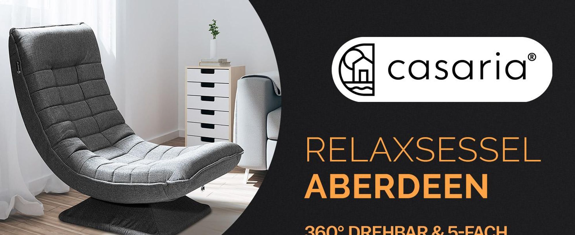CASARIA® Sessel verstellbare Rückenlehne 360° Drehbar Klappbar 150kg Belastbarkeit 60x105x87cm Gepolstert Wohnzimmer Gaming Relax Boden Lounge Sessel Grau