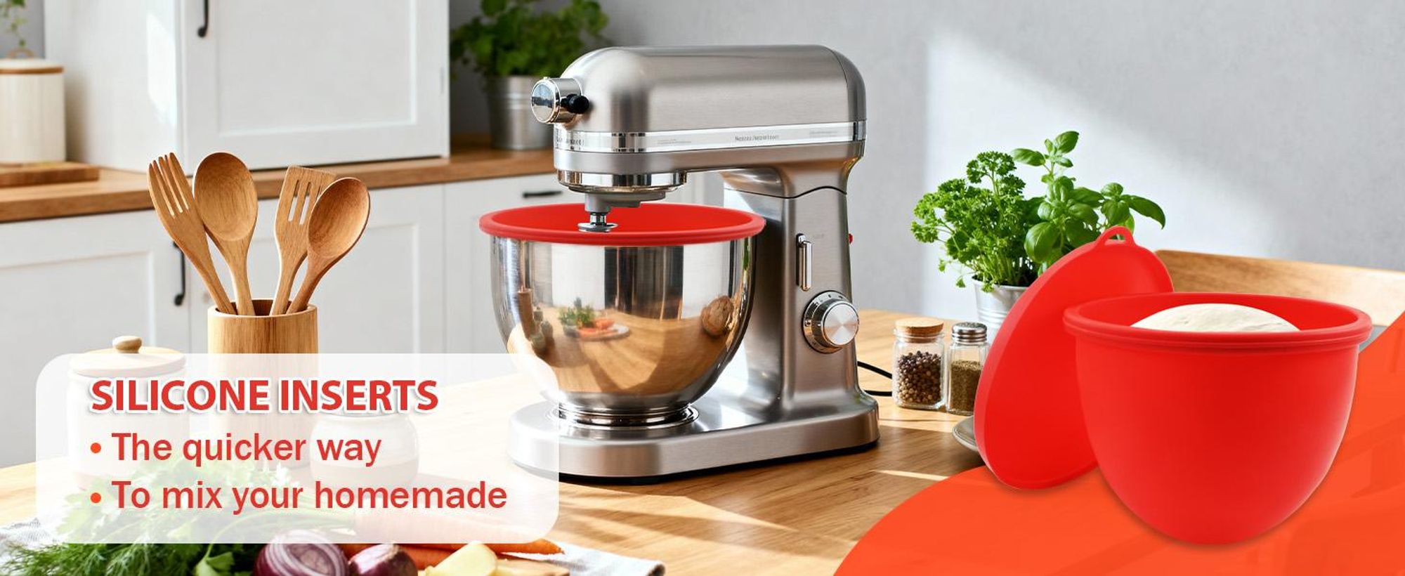 Silikoneinsatz für Kitchenaid, Silikonschüssel Zubehör für 4,5 Quart Küchenmaschine, Rührschüssel-Einsatz mit Deckel, Rutschfestes & Hitzebeständiges