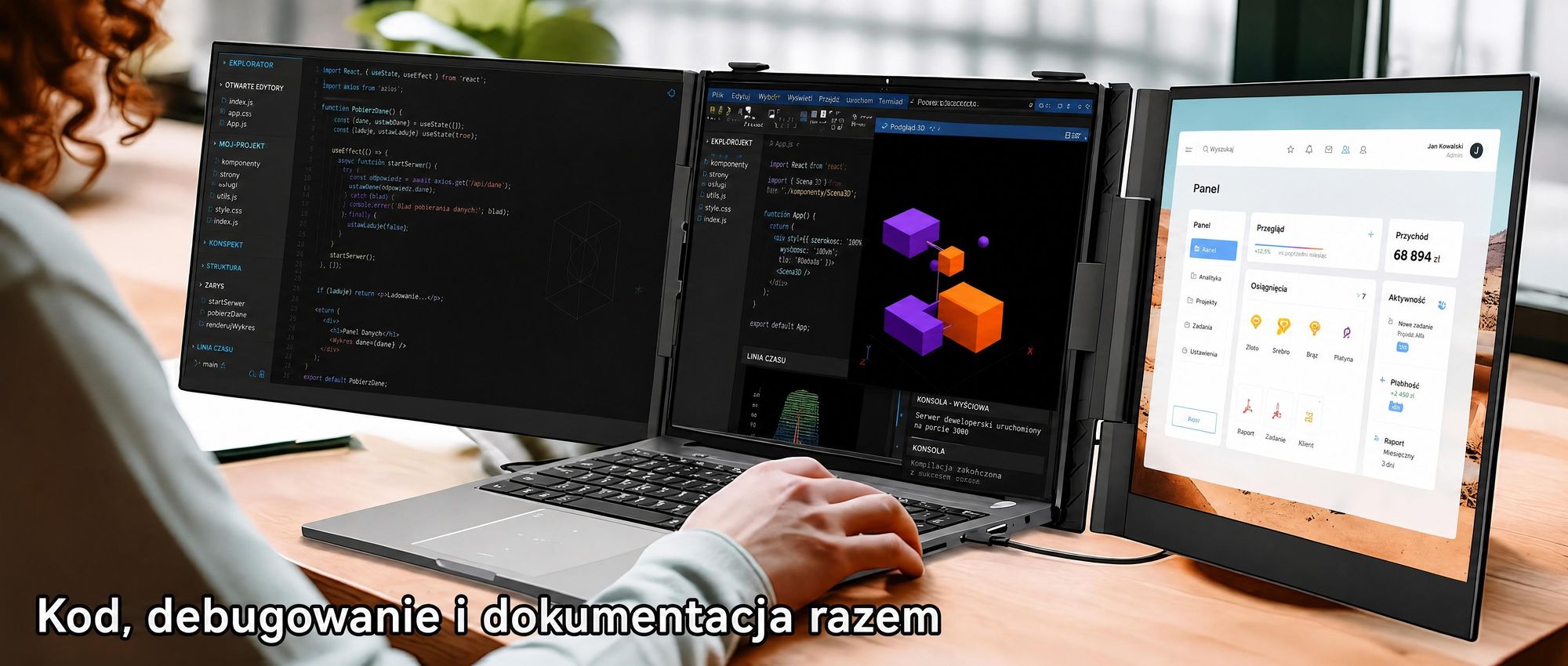 Blackview Przenośny monitor DCM6 14", monitor do laptopa z dwoma ekranami, ultracienki, FHD, do laptopów 13,3"-17,3", certyfikat obrót o 180°, kompatybilny z systemami Windows/Mac/Android