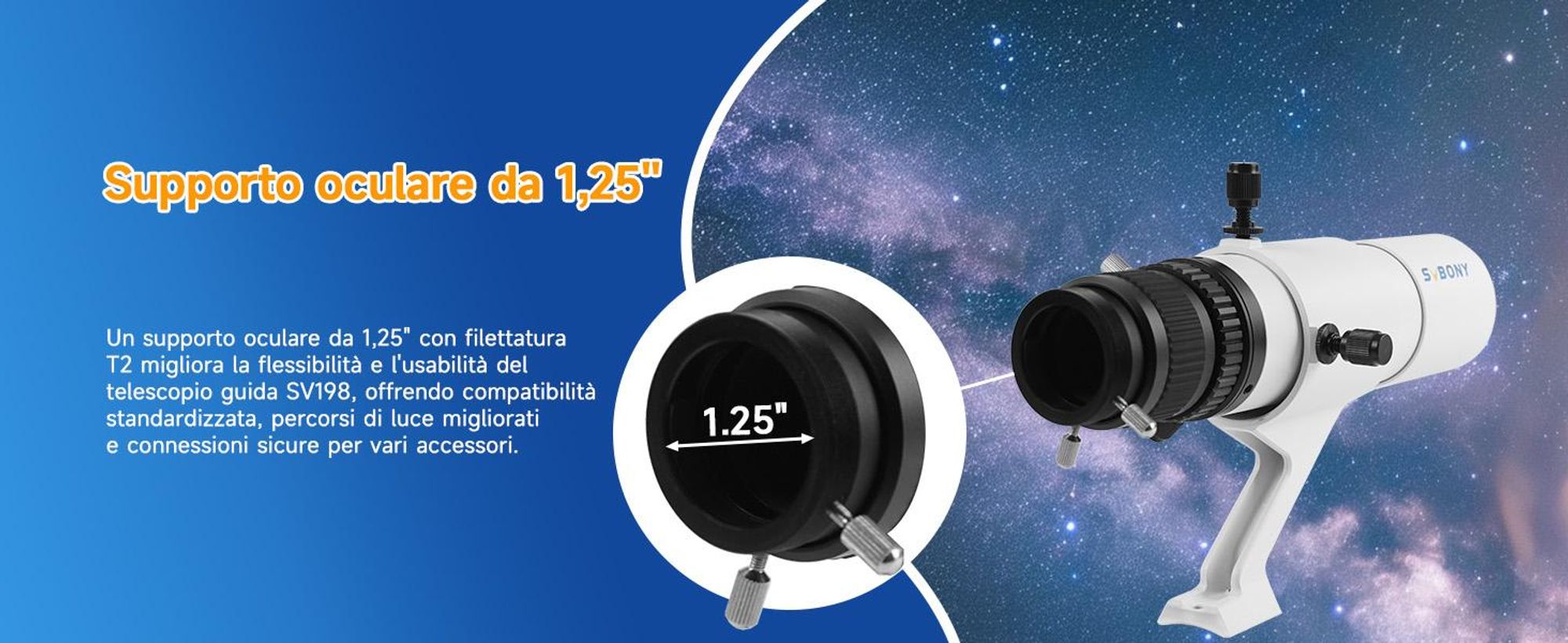 Cannocchiale guida Svbony SV198 per astrofotografia, mini guida da 50 mm F4,1, rifrattore acromatico FMC, con doppio focheggiatore elicoidale