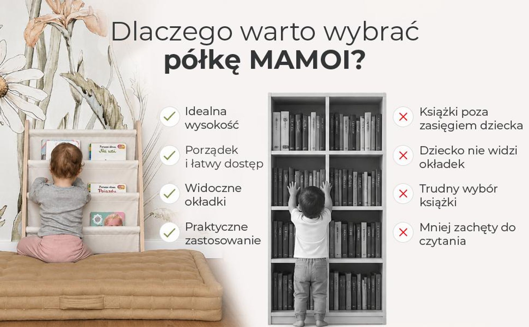 MAMOI® półka na książki dla dzieci | półka na książki do pokoju dziecięcego | półka do przechowywania książek | 100% ECO | EU