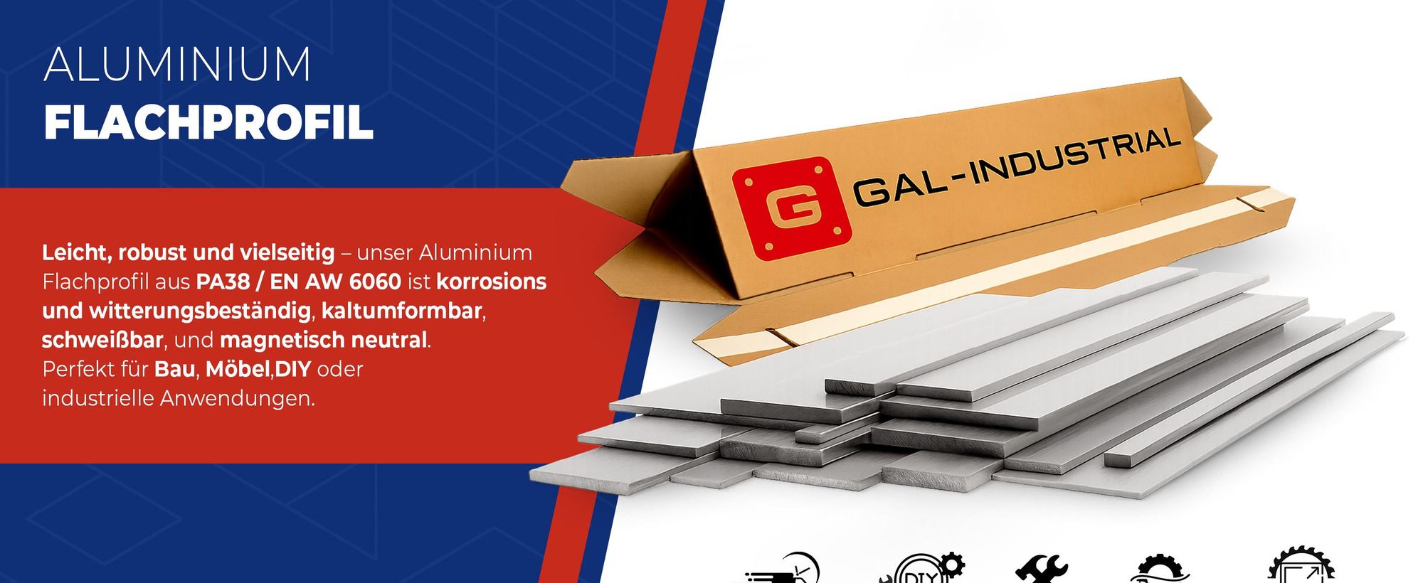 Galindustrial, Aluminium, Flachprofil, Flachstange, Flachstab, aluminium profil