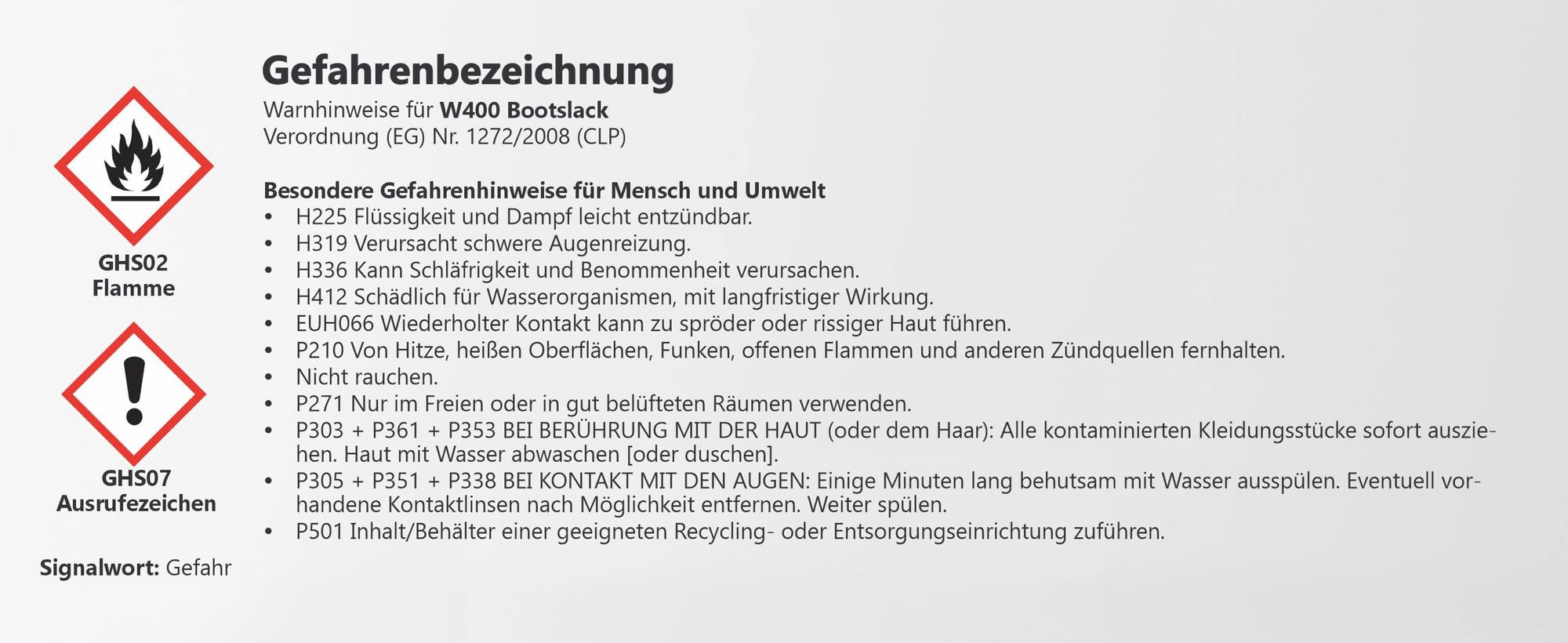 W40 Bootslack Gafahrenbezeichnung