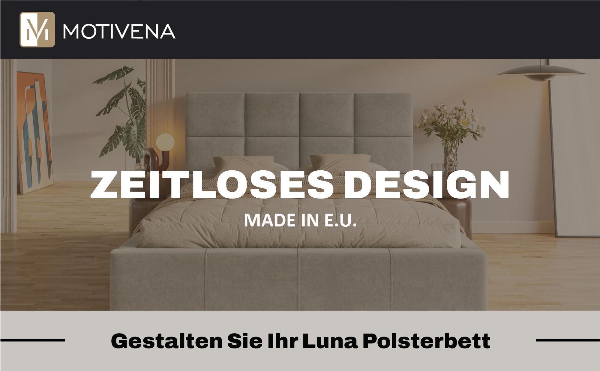 MOTIVENA Luna Polsterbett 160x200 mit Bettkasten, Holz Lattenrost, Bett 160x200 Beige Samt (Amor 04)