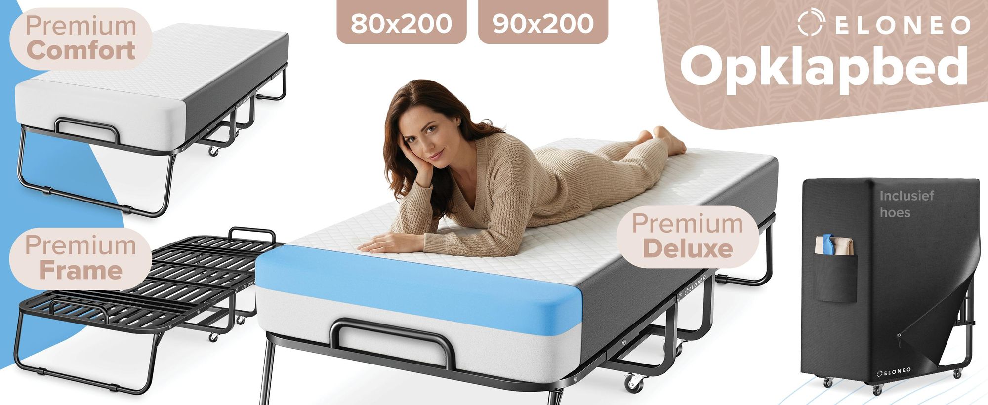 ELONEO Opklapbed met matras, 80x200 cm