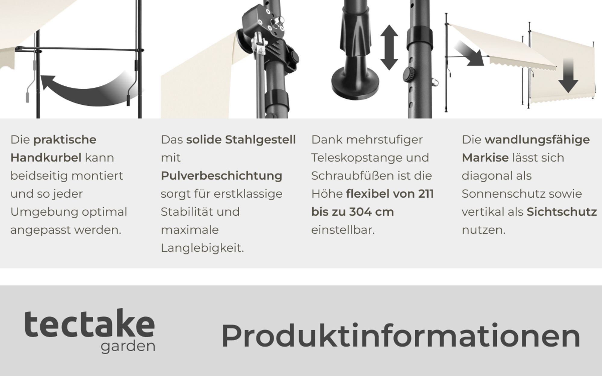 tectake® Klemmmarkise mit Handkurbel einfache Montage