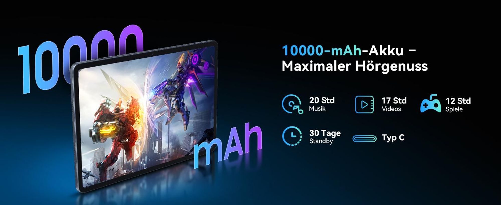 TABWEE T60 Android 16 Tablet, 12,2" 2,5K Display, 48GB RAM+256 GB ROM+ 2 TB TF erweiterbar, Octa-Core, 10.000 mAh und Gemini AI
