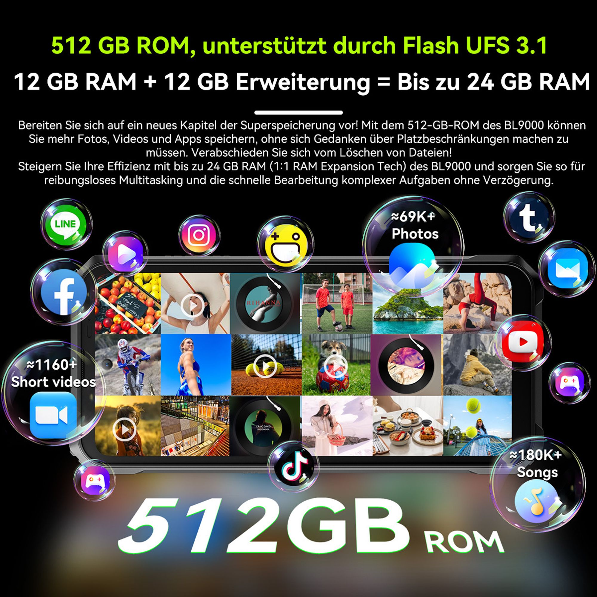 Blackview BL9000 5G AI Outdoor Handy, 24GB RAM 512GB ROM MediaTek Dimensity 8020 Ohne Vertrag,6.78'' FHD+1.32'' Zurück Dsiplay, 8800mAh/120W/NFC