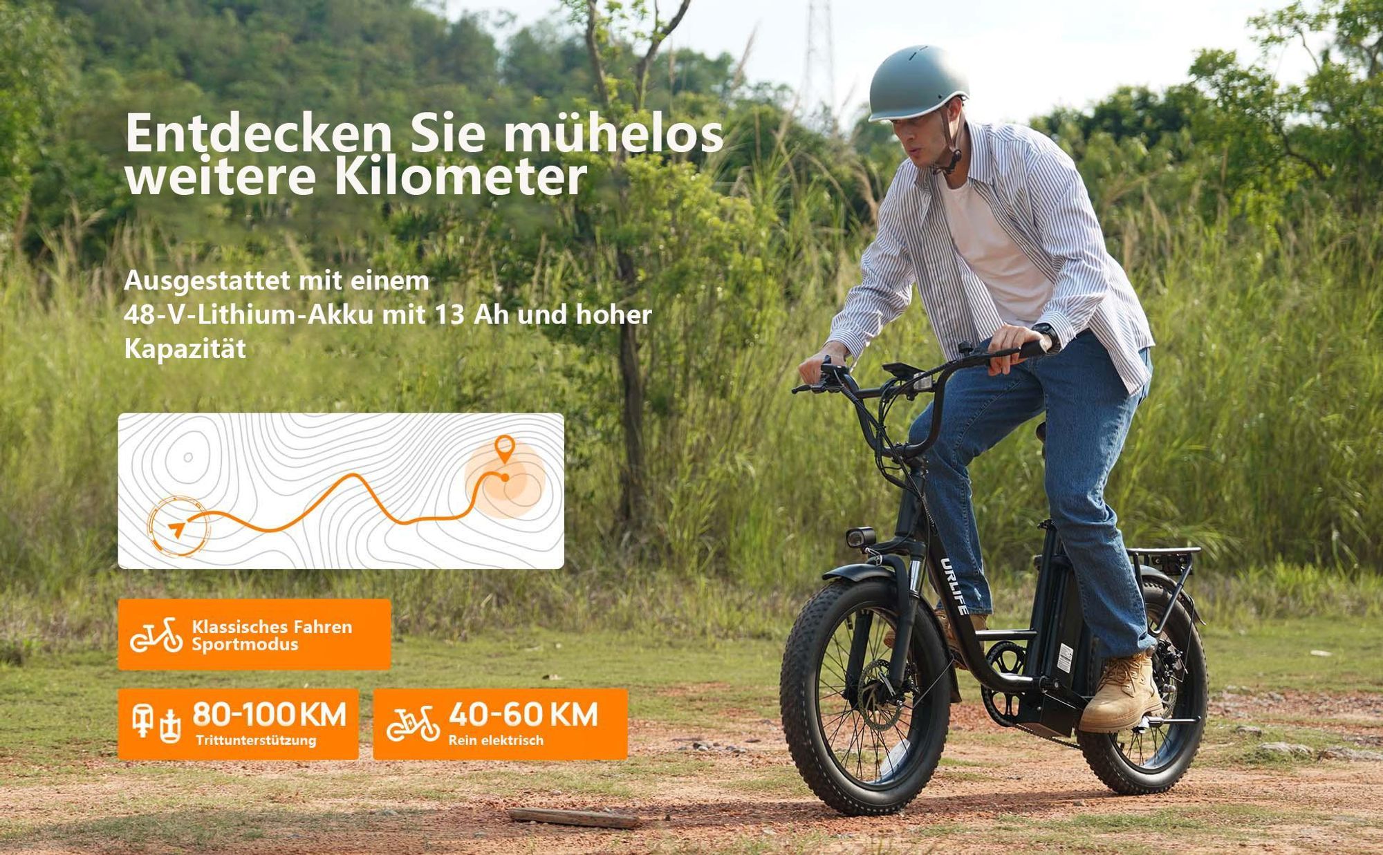 Elektrofahrrad URLIFE E20 - 250W Motor 48V 13Ah Batterie 20 Zoll Reifen Scheibenbremsen - Grün