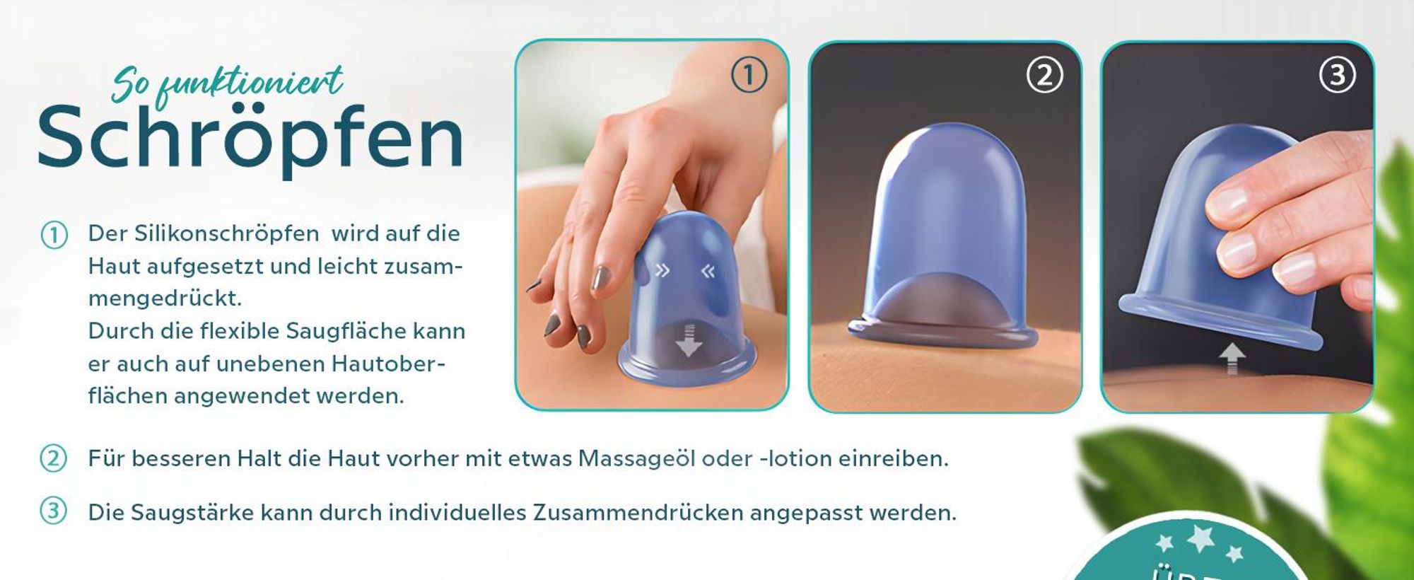 Kurglas Schröpfset Silikon mit e-Book & DERMATEST Note 1 – Schröpfgläser [2 Stk.] – Effektives Schröpfen mit Faszienschaber – BPA freies Schröpfglas