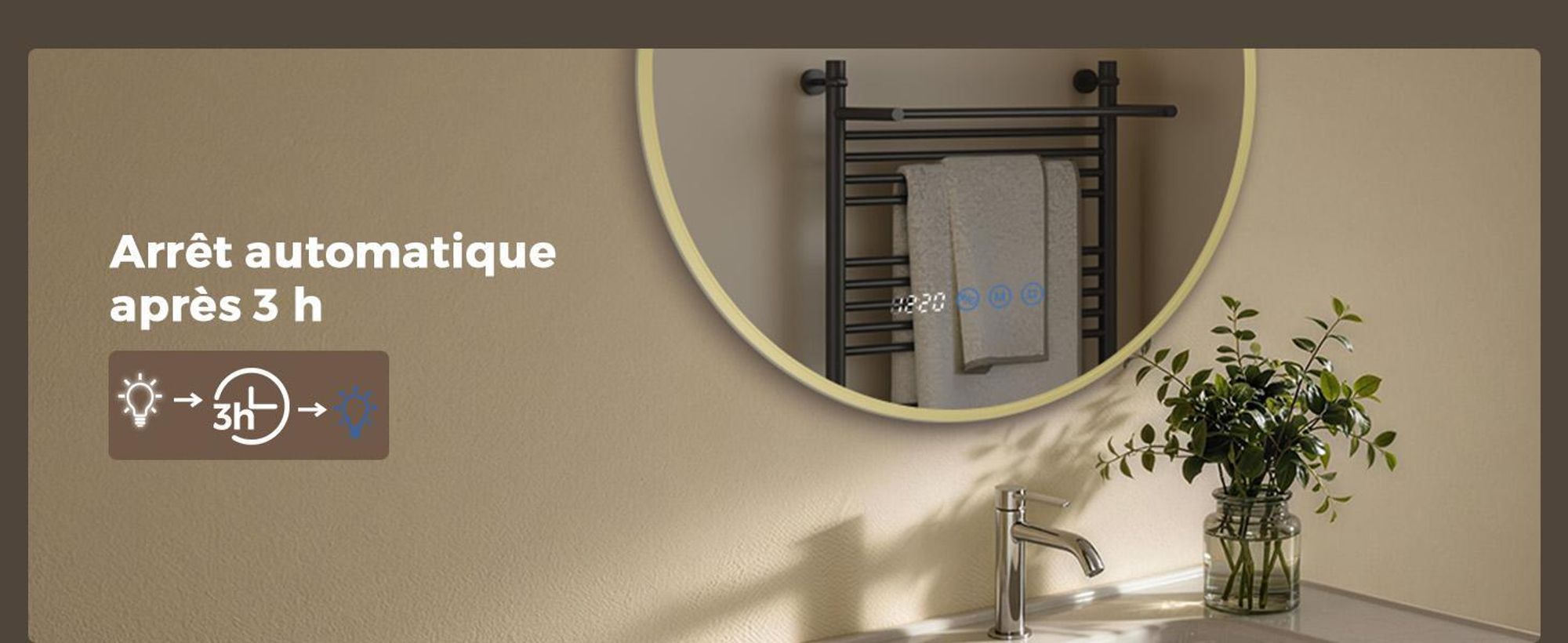 S'AFIELINA Miroir Salle de Bain LED Rond 70 cm avec Éclairage, cadre doré, 3 températures de couleur, variateur, antibuée, horloge & température