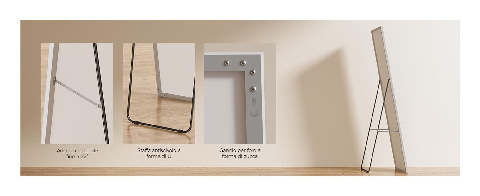 S'AFIELINA Specchio a figura intera Specchio a stelo 160 x 40 cm Cornice in metallo argento Cornice HD Grande specchio a stelo per spogliatoio/camera da letto/soggiorno