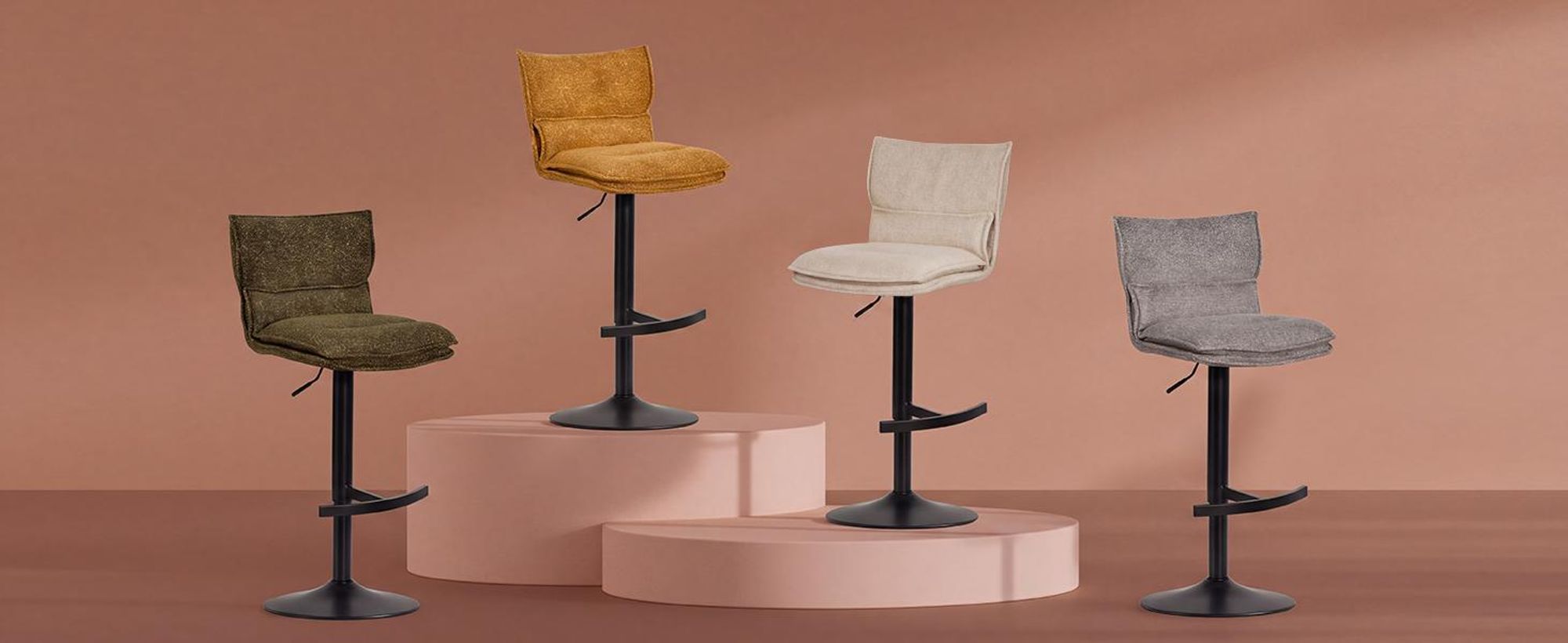 Duhome barkruk, set van 2, in hoogte verstelbaar, draaibaar, bekleed met bouclé, met voetsteun. Geschikt als keukenkruk voor bistro, bar of keuken, kleur: beige