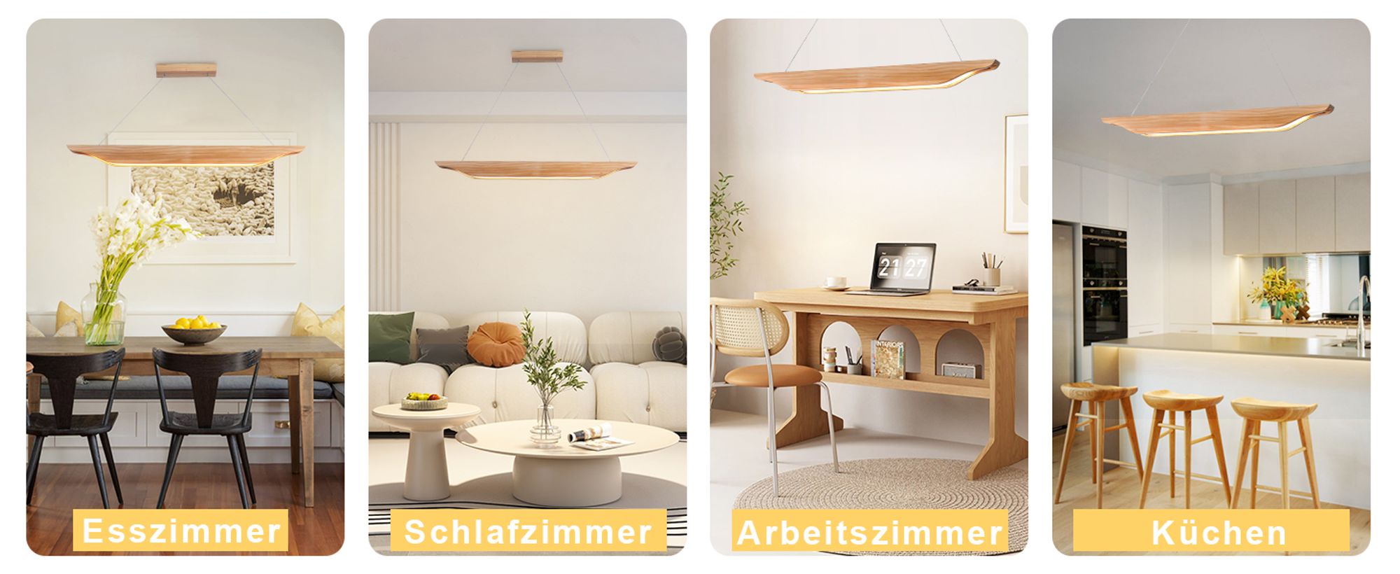 ZMH Pendelleuchte LED Hängelampe Holz Esstisch Hängeleuchte Modern Design Esszimmerlampe 90CM Dimmbar mit Fernbedienung Pendellampe Höhenverstellbar für Esszimmer Wohnzimmer Schlafzimmer Küche