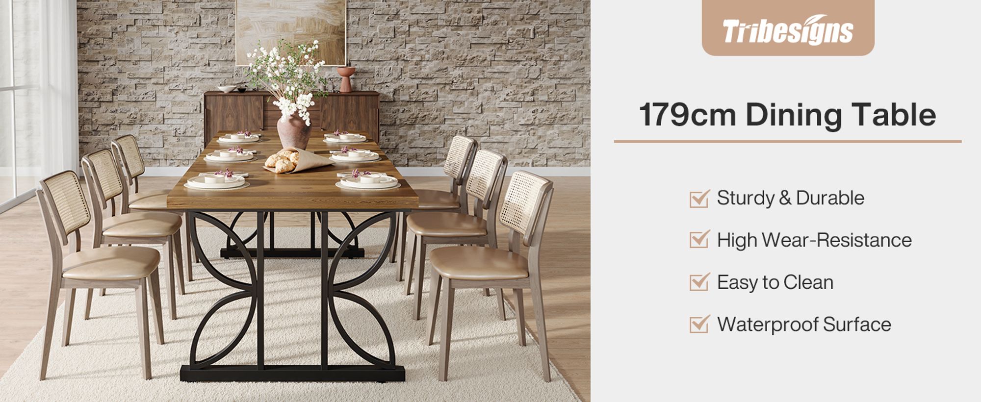 Tribesigns Rechteckiger Esstisch, Industrieller Küchentisch für 6 Personen, 180 x 80 cm Esszimmertische mit Metallfuß, Esstisch für Küche, Wohnzimmer
