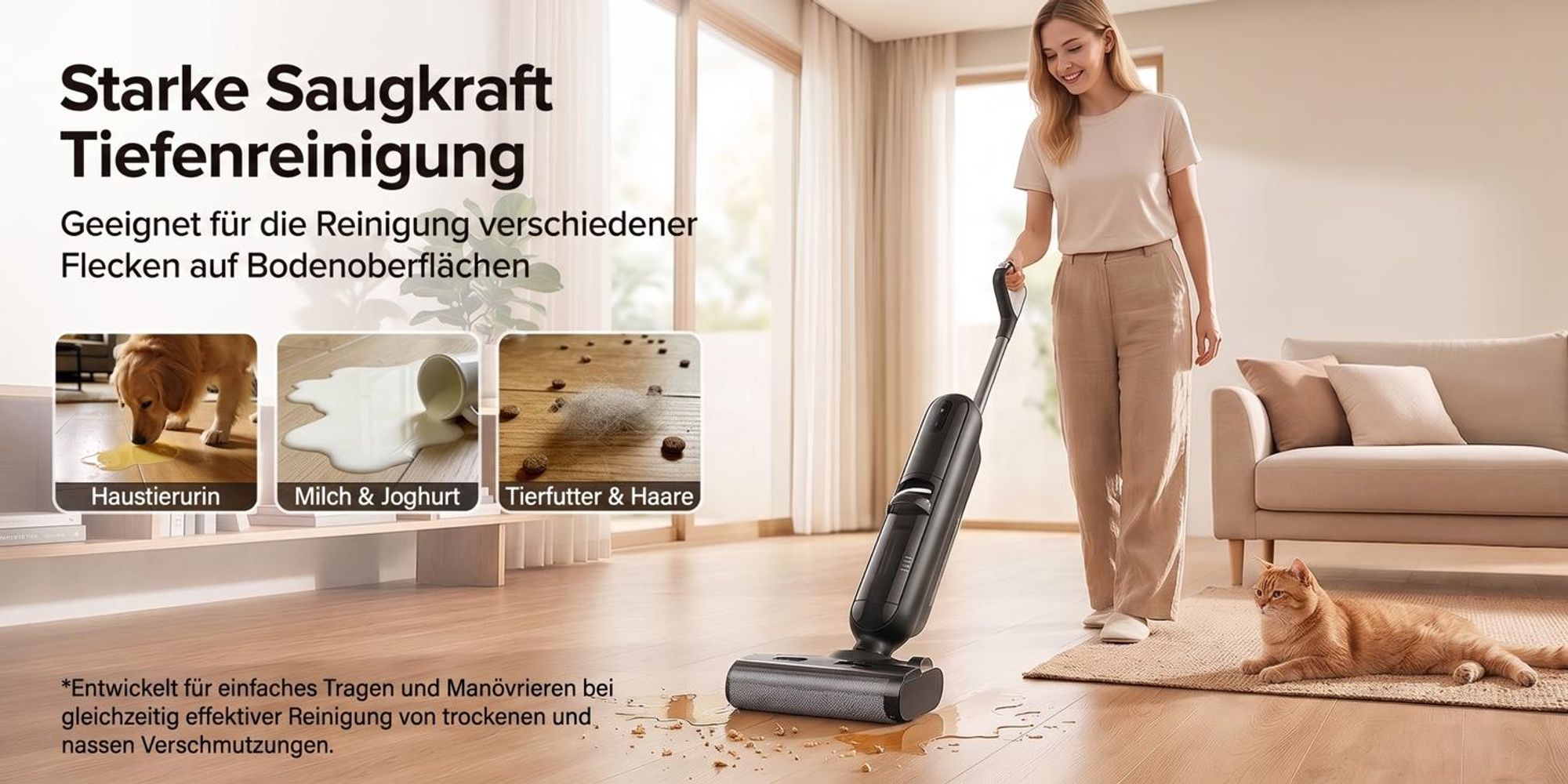 Lubluelu T6 Akku Nass-Trockensauger Kabellos Saugwischer mit Selbstreinigung 16000Pa Bodenreiniger mit Wischfunktion 30 Min Laufzeit für HarteBoden