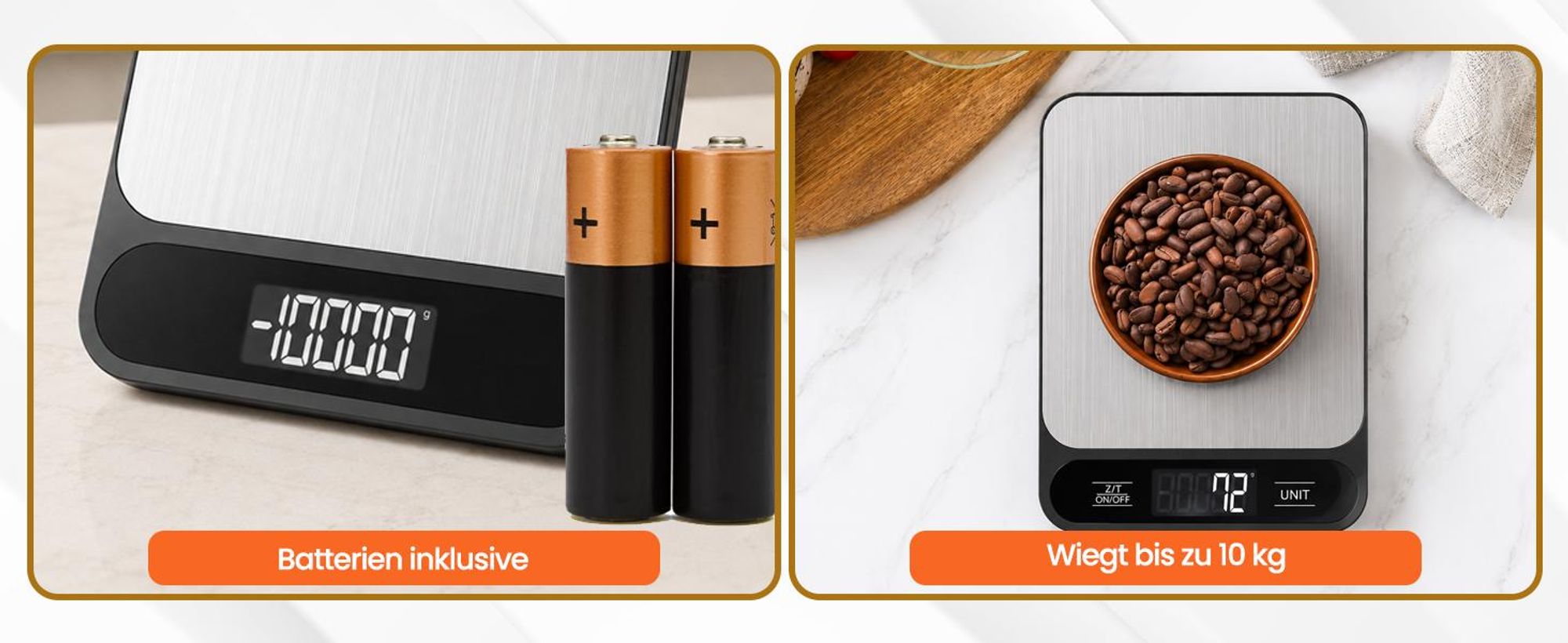 Strex Küchenwaage Digital mit 4 Präzisionssensoren - 1g bis 10kg | Edelstahl Präzisions-Küchenwaage | Inklusive Batterie mit klarem LCD-Display und Tara-Funktion