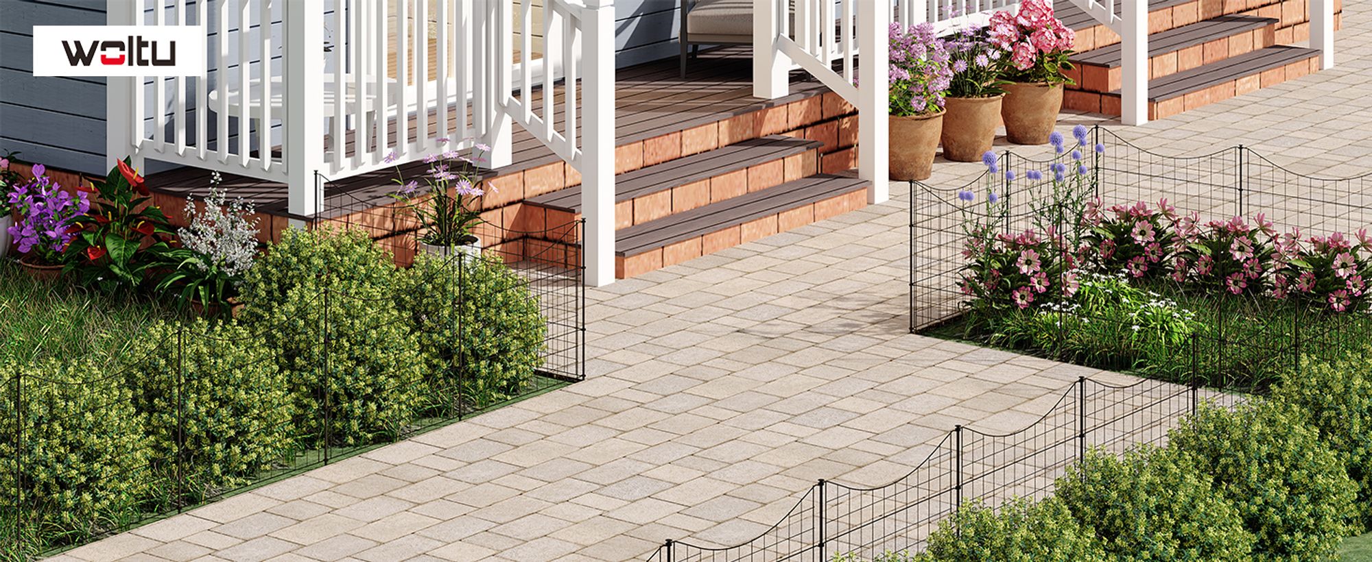 WOLTU 10 x Gartenzaun, Gitterzaun Unterbogen, Zaun für Hunde, Schwarz, 70×64 cm