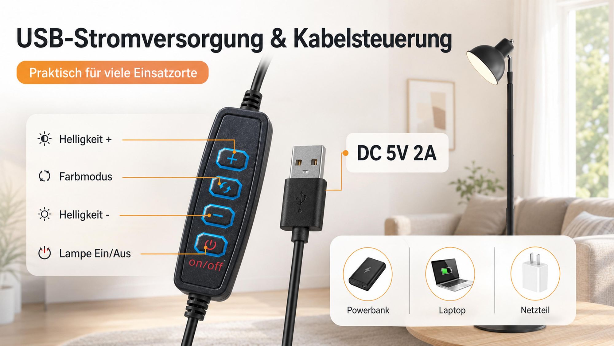 LED Tischlampe Höhenverstellbar 45-145cm - 2-in-1 Stehleuchte Schwarz mit USB Dimmbar 3 Lichtfarben 150° Drehbar Leselampe für Wohnzimmer Nachttisch