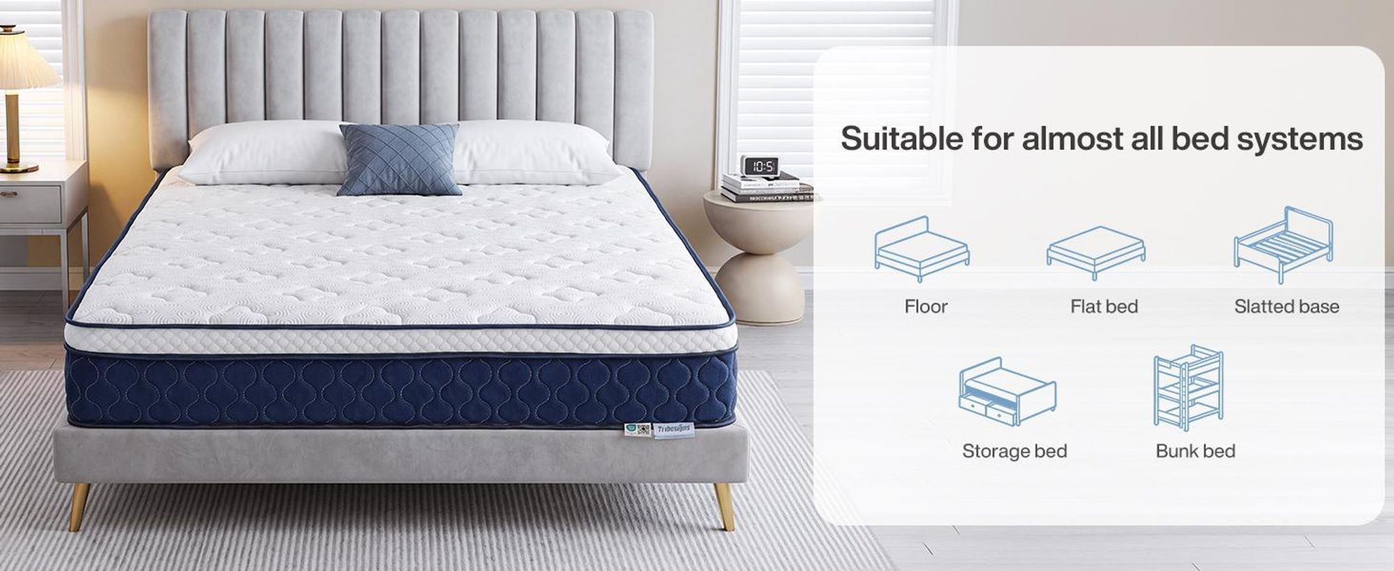 Tribesigns, materasso a molle insacchettate, 140x200 cm – 9 zone, imbottitura in memory foam con gel, rivestimento in Lyocell,  Öko-Tex, livello di comfort H3, 25 cm, traspirante,  per l'assenza di sostanze nocive, colore blu