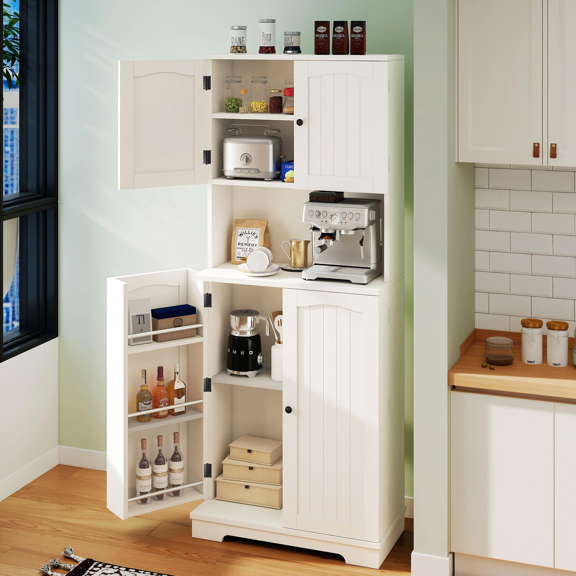 OYAJIA Sideboard Modernes Küchenschrank, mit 6 Türablagen Anrichte und Aufbewahrungsschrank mit verstellbaren Regalen 60 x 150 x 30 cm