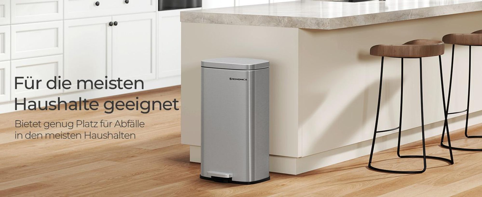SONGMICS Mülleimer 30L Treteimer Edelstahl mit Deckel und Inneneimer hygienisch und geruchsdicht LTB03NL
