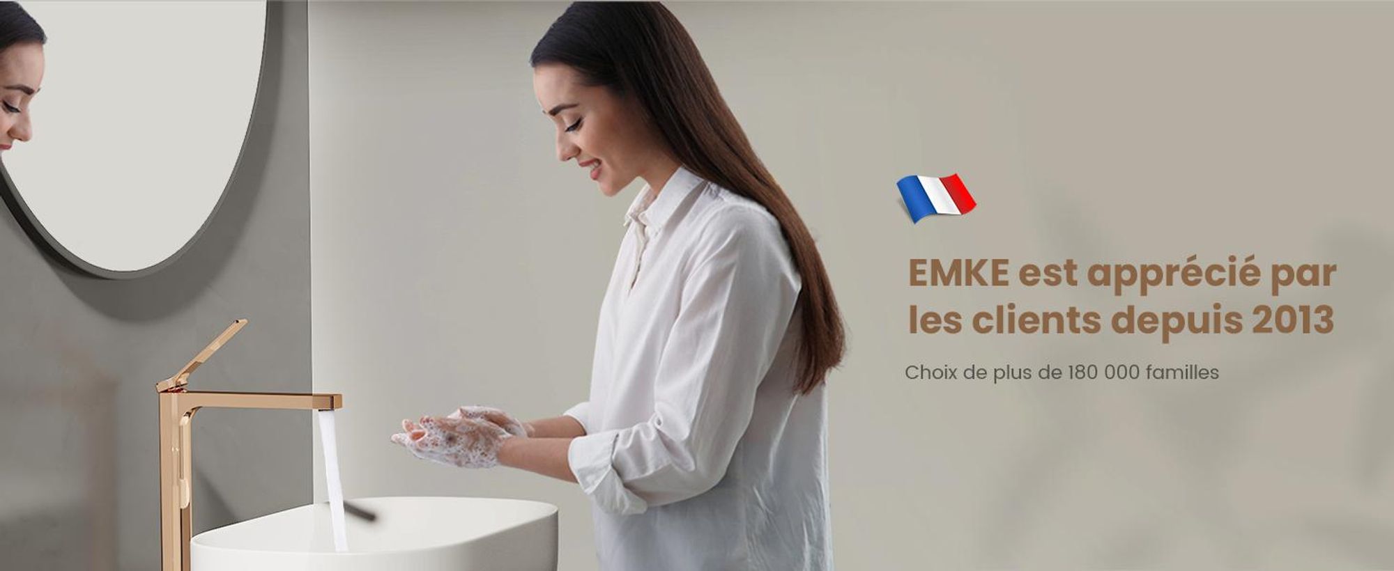 EMKE Robinet de salle de bain or rose 335x233x46mm, laiton, cartouche céramique, robinet de salle de bain, mitigeur de lavabo, mitigeur de lavabo