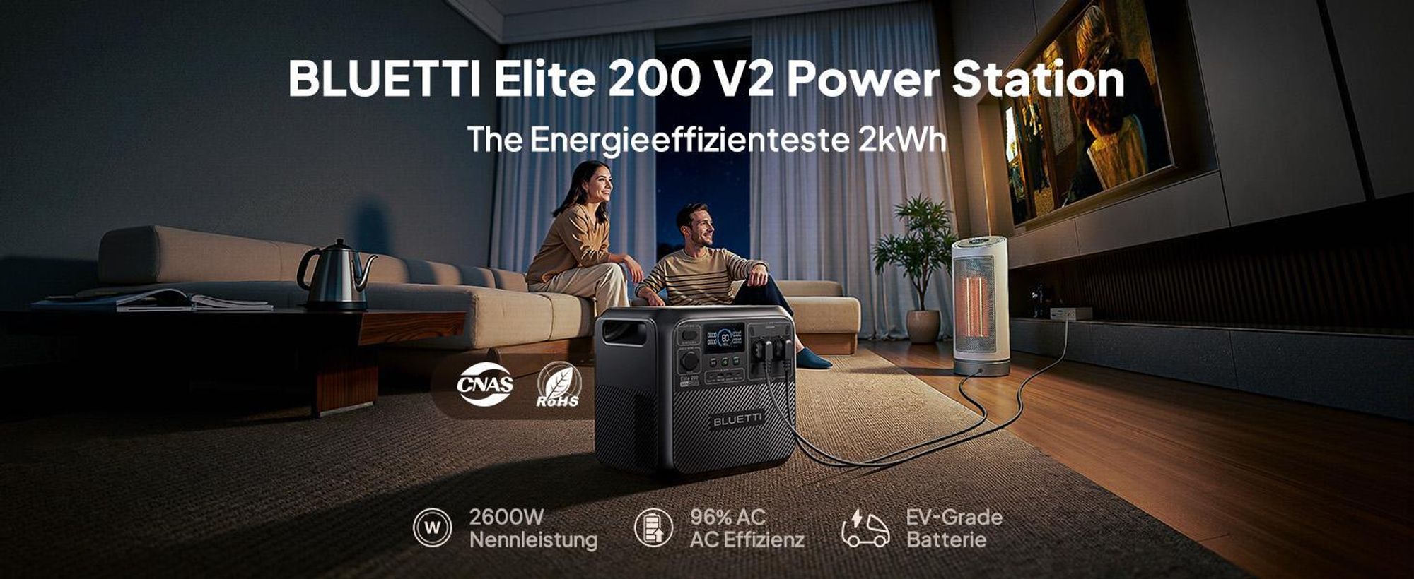 BLUETTI Elite 200 V2 Powerstation mit Charger 1, 2073,6Wh LFP Backup, ideal für Reisen, Off-Grid, Stromausfälle