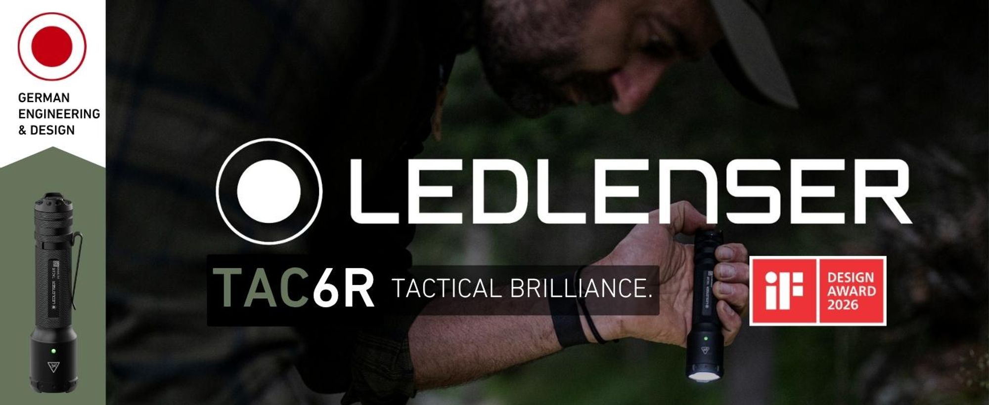 Ledlenser TAC6R  Taschenlampe, wiederaufladbar, LED 2000lm, 6 Modi inkl. Strobe, Multi-Lens-Technologie, bis zu 370m Leuchtweite, IP68, USB-C-Akku