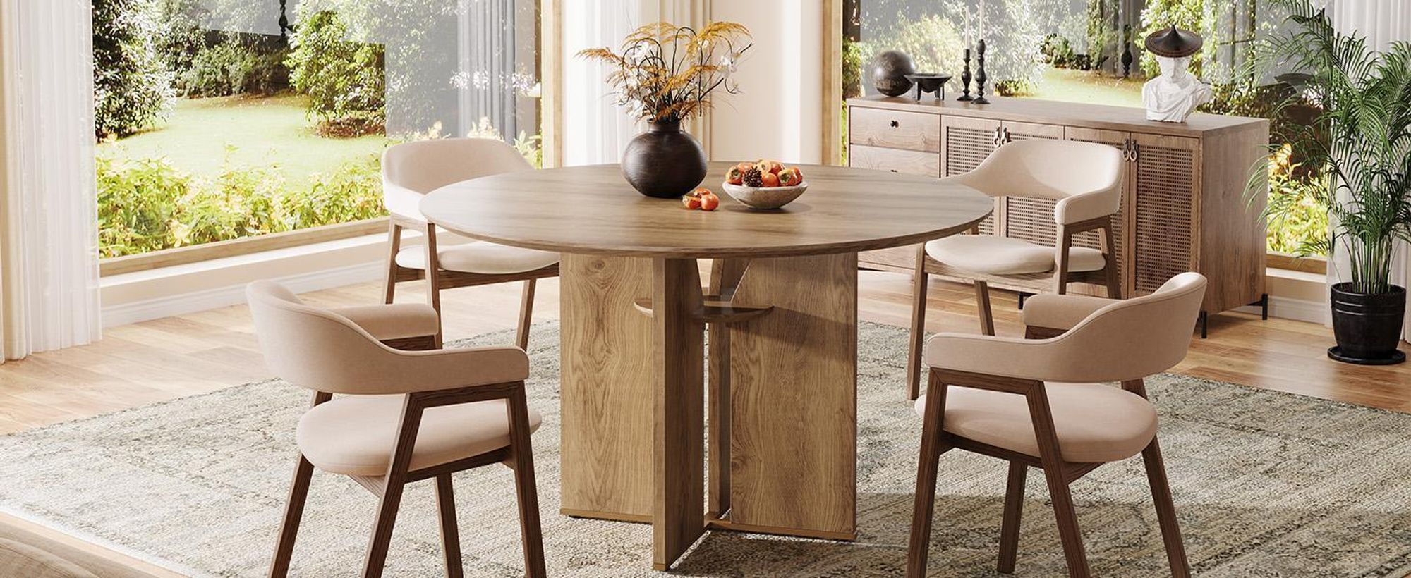 Table à manger ronde Tribesigns, 100 cm Table de cuisine de style rustique avec compartiment de rangement et piètement stable en X pour salle à manger, salon et cuisine, marron
