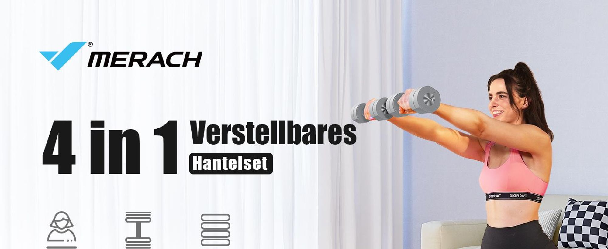 Verstellbare 4-in-1 Kurzhanteln 2er Set (1–4 kg) – Fitness Dumbbells für Zuhause & Home Gym, Krafttraining & Geschenkidee, grau